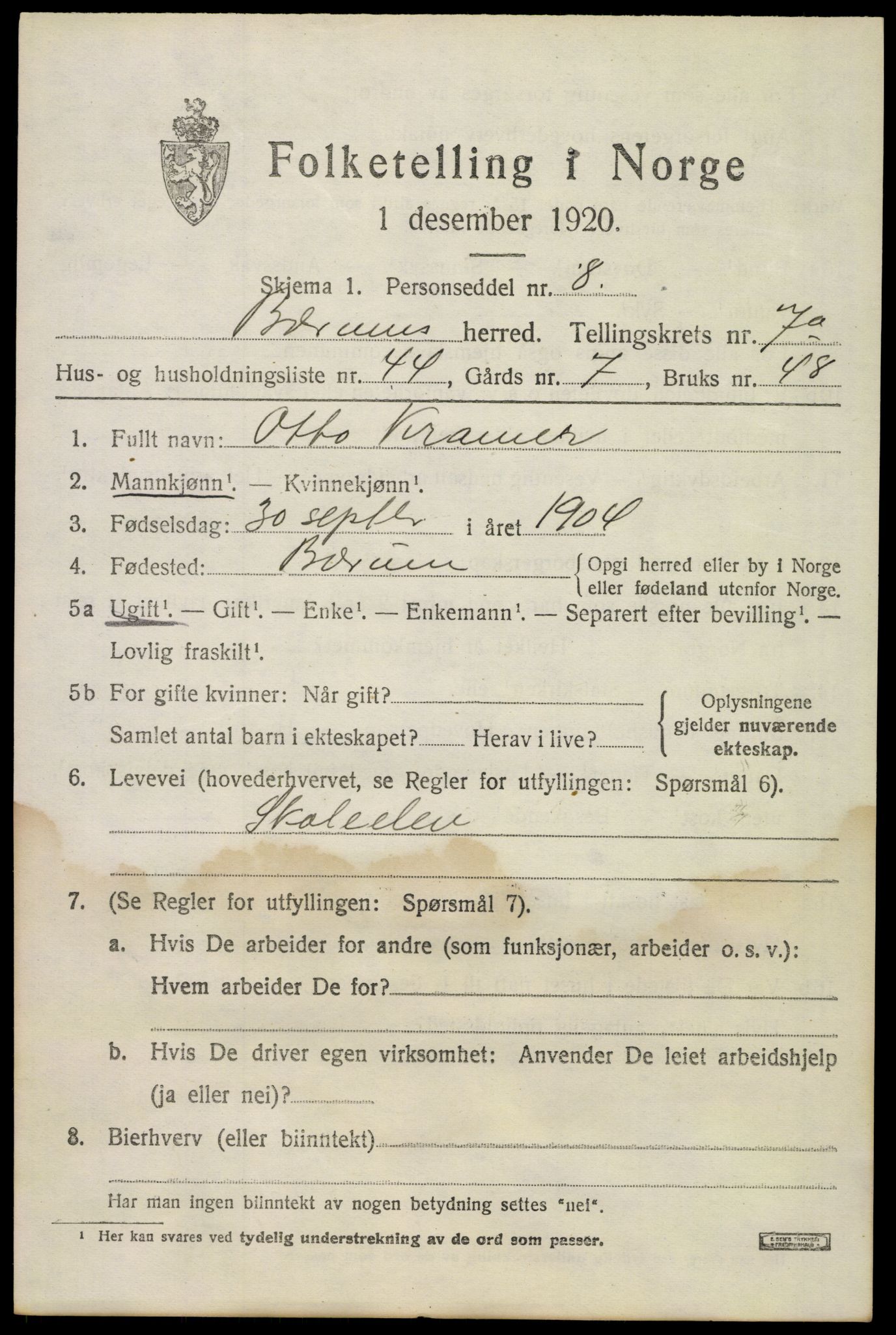 SAO, 1920 census for Bærum, 1920, p. 16628