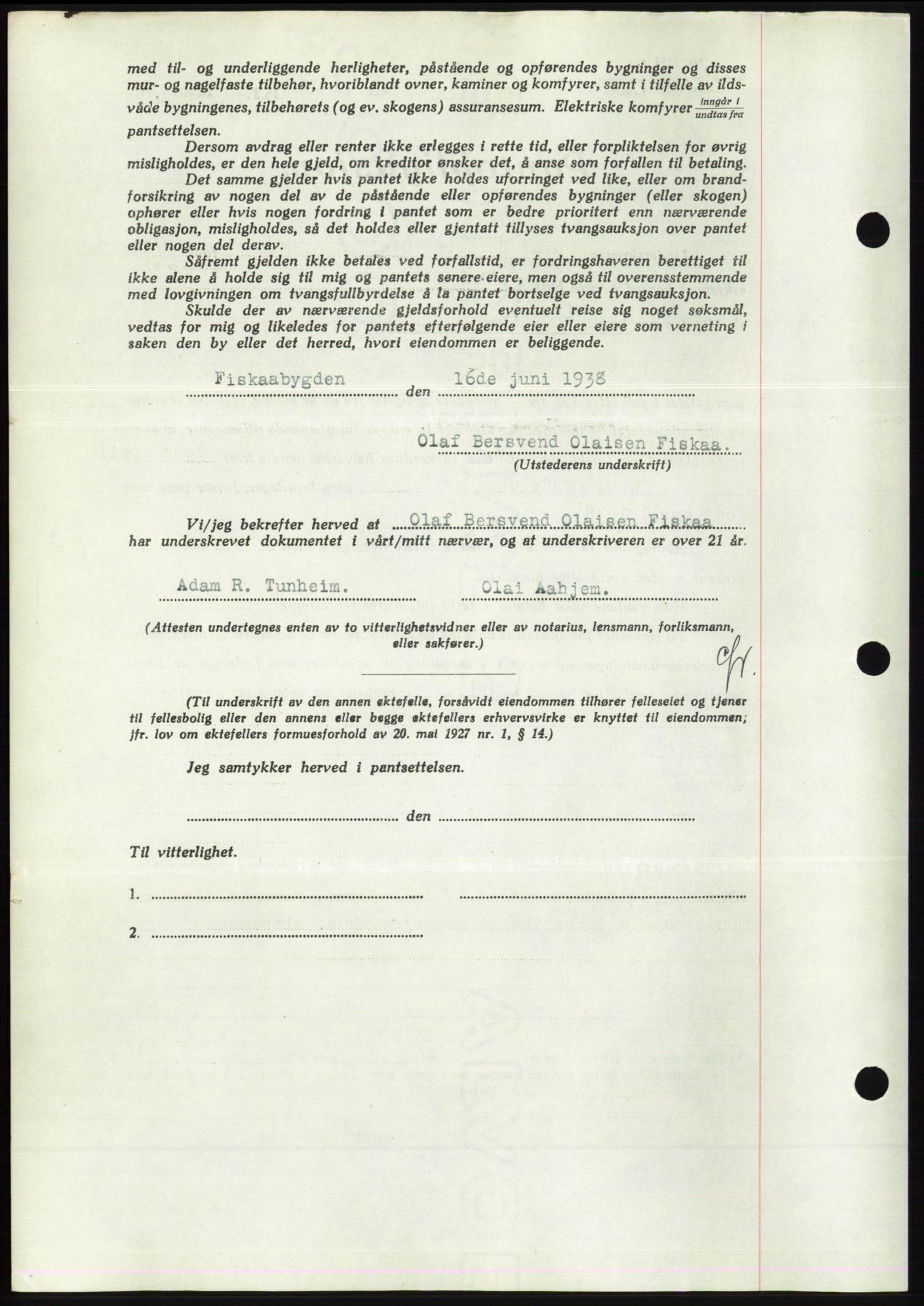 Søre Sunnmøre sorenskriveri, AV/SAT-A-4122/1/2/2C/L0066: Mortgage book no. 60, 1938-1938, Diary no: : 1125/1938