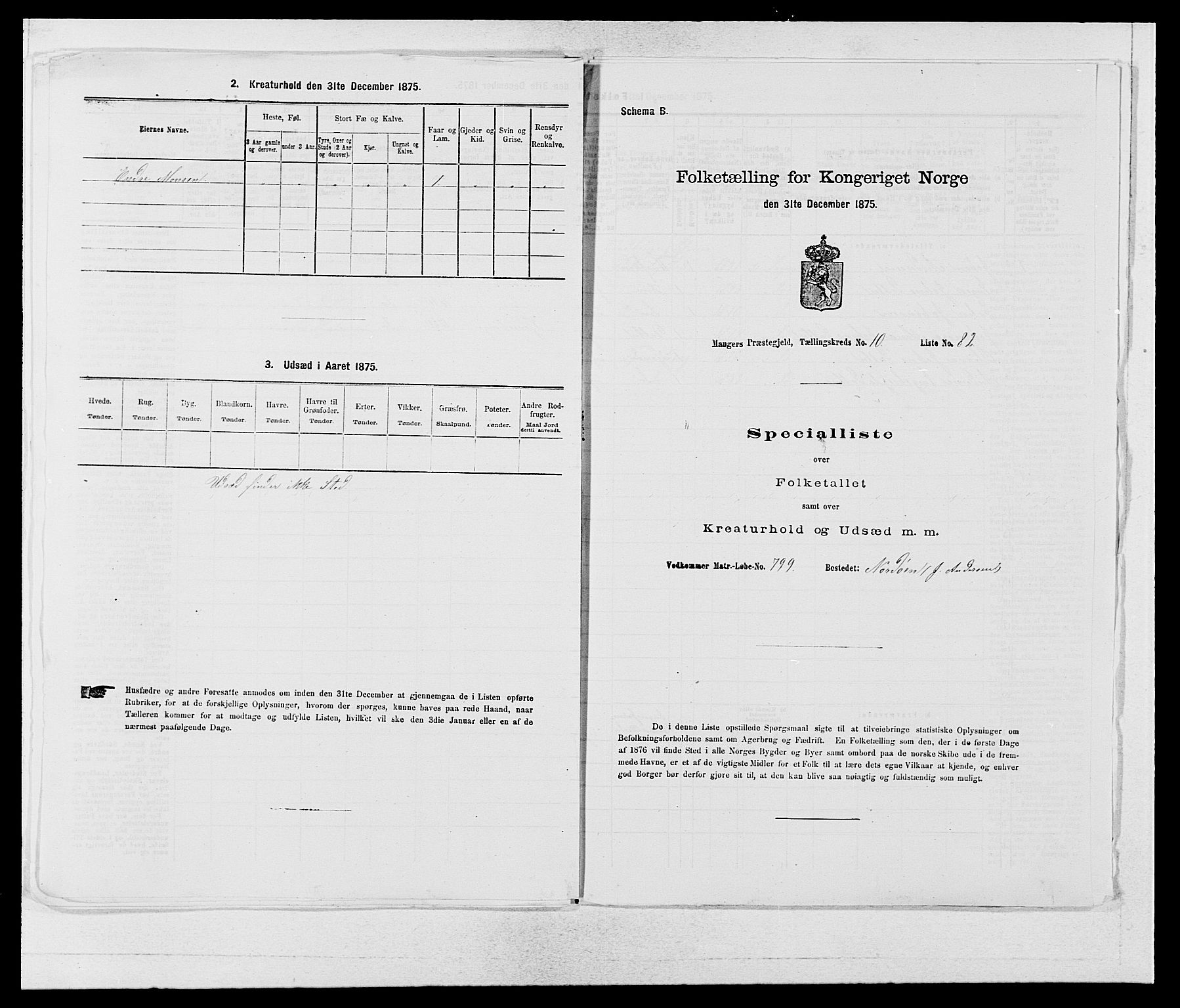 SAB, 1875 census for 1261P Manger, 1875, p. 1577