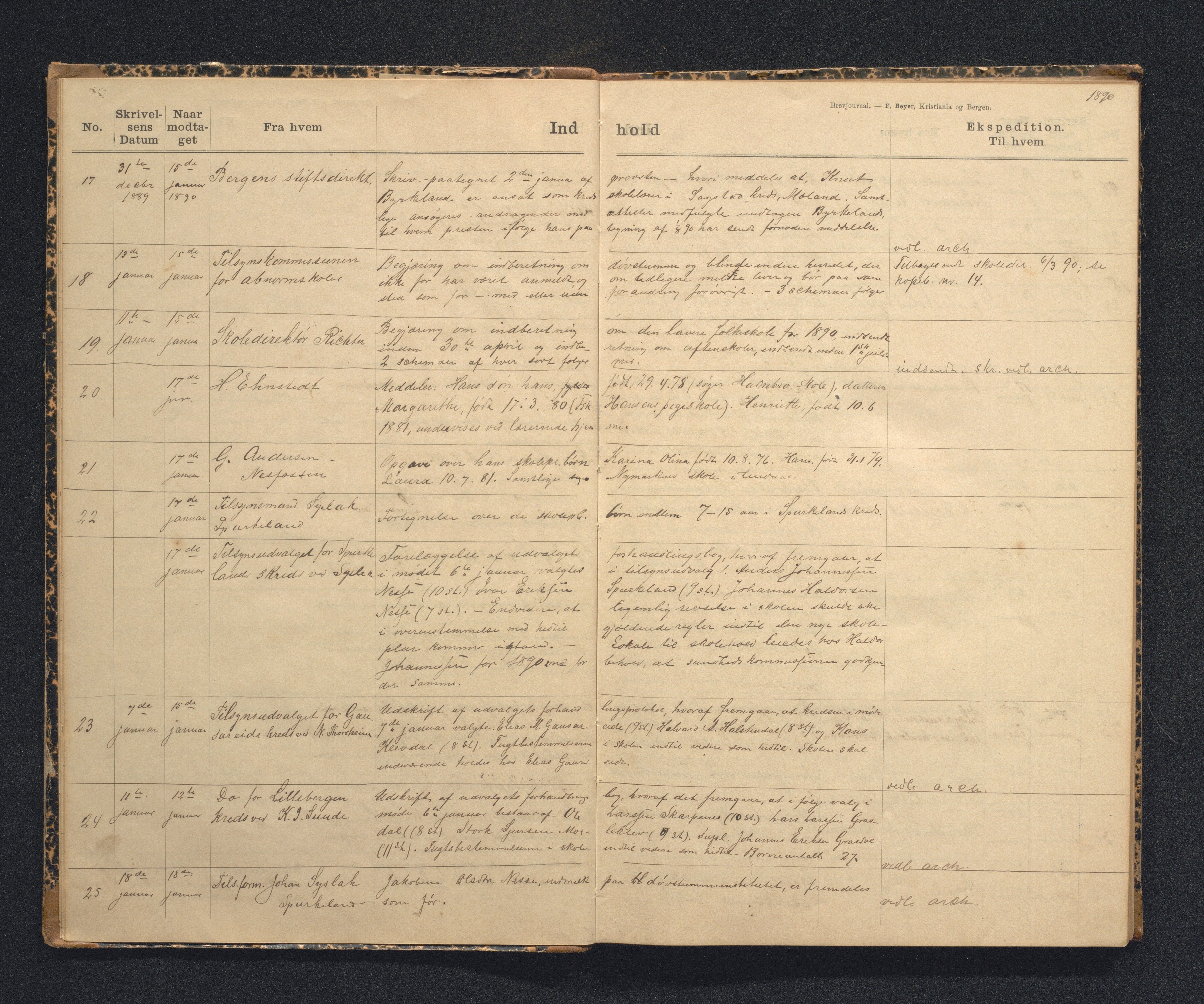Alversund kommune. Skulestyret, IKAH/1257-211/C/Ca/L0001: Brevjournal for Alversund skulestyre, 1889-1899