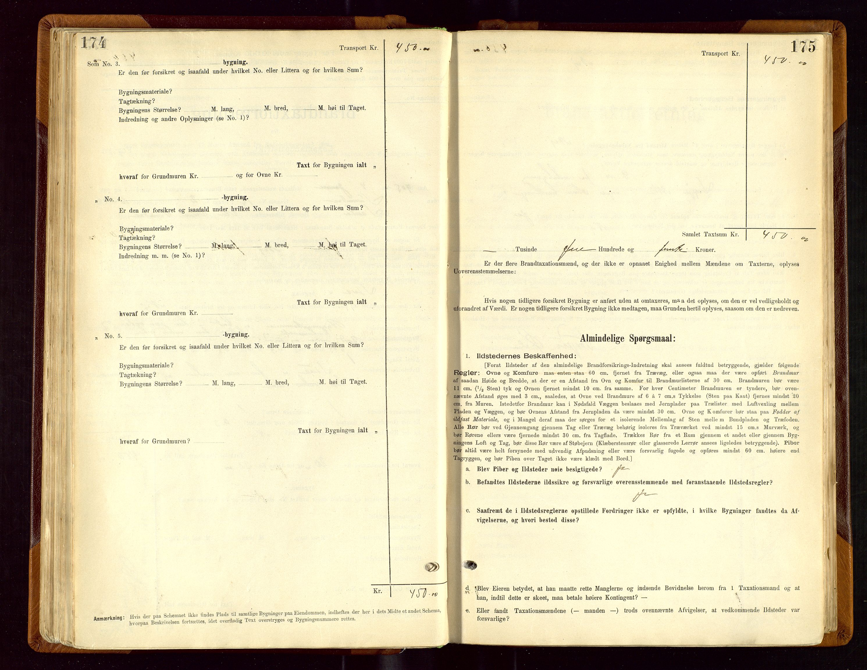 Sauda lensmannskontor, AV/SAST-A-100177/Gob/L0001: Branntakstprotokoll - skjematakst, 1894-1914, p. 174-175