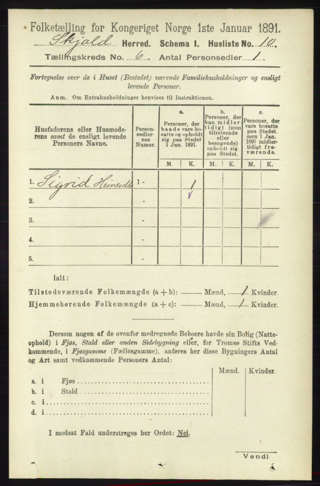 RA, 1891 census for 1154 Skjold, 1891, p. 959