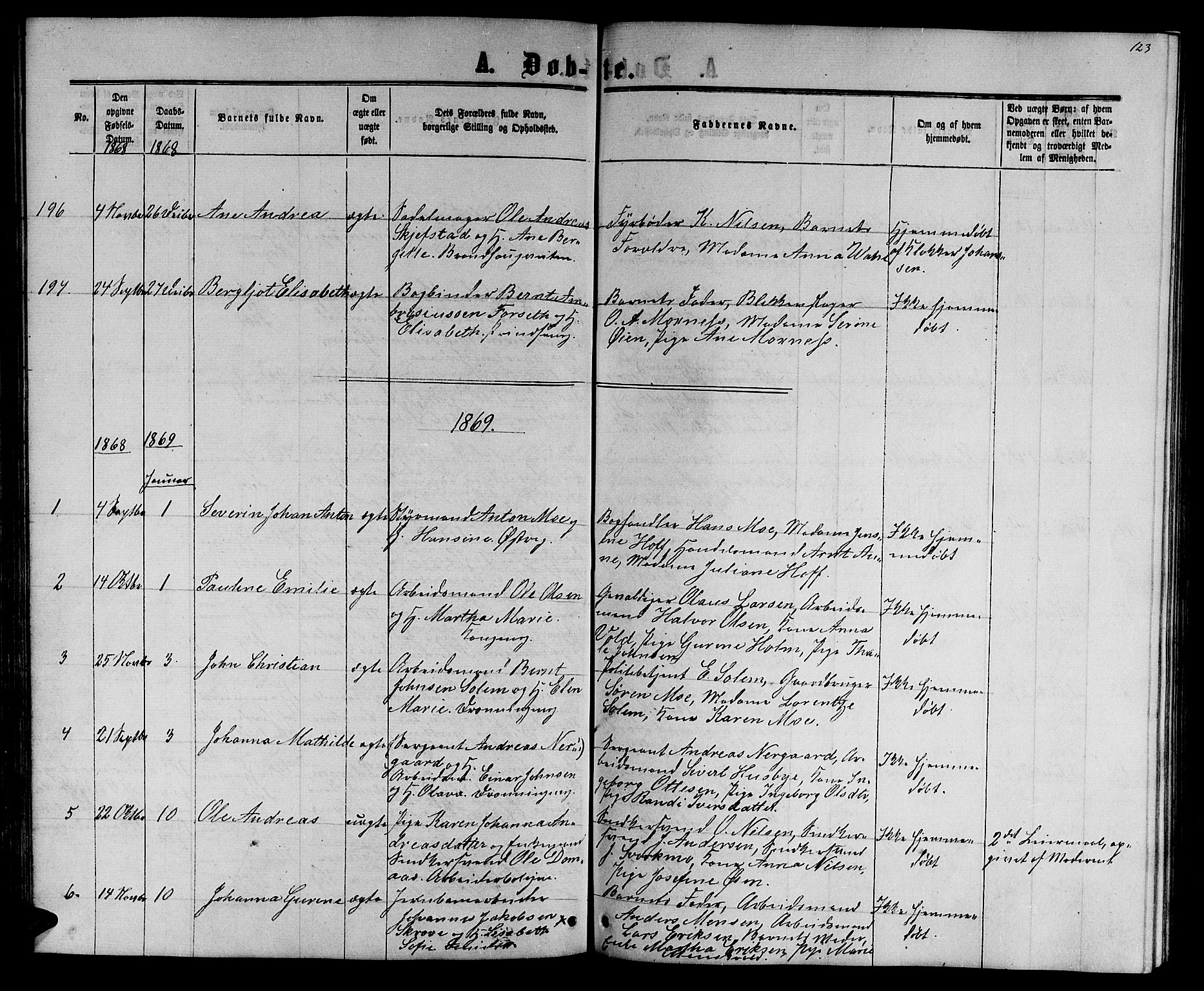 Ministerialprotokoller, klokkerbøker og fødselsregistre - Sør-Trøndelag, SAT/A-1456/601/L0087: Parish register (copy) no. 601C05, 1864-1881, p. 123