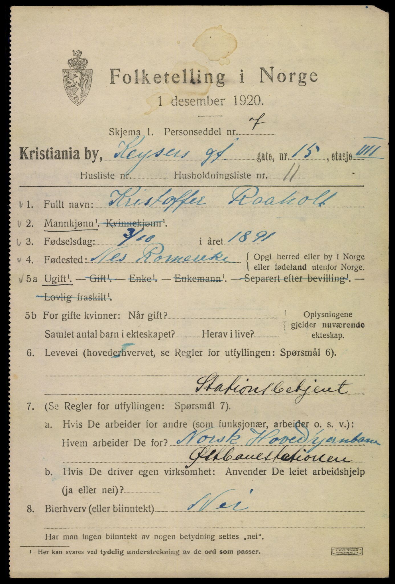 SAO, 1920 census for Kristiania, 1920, p. 332099