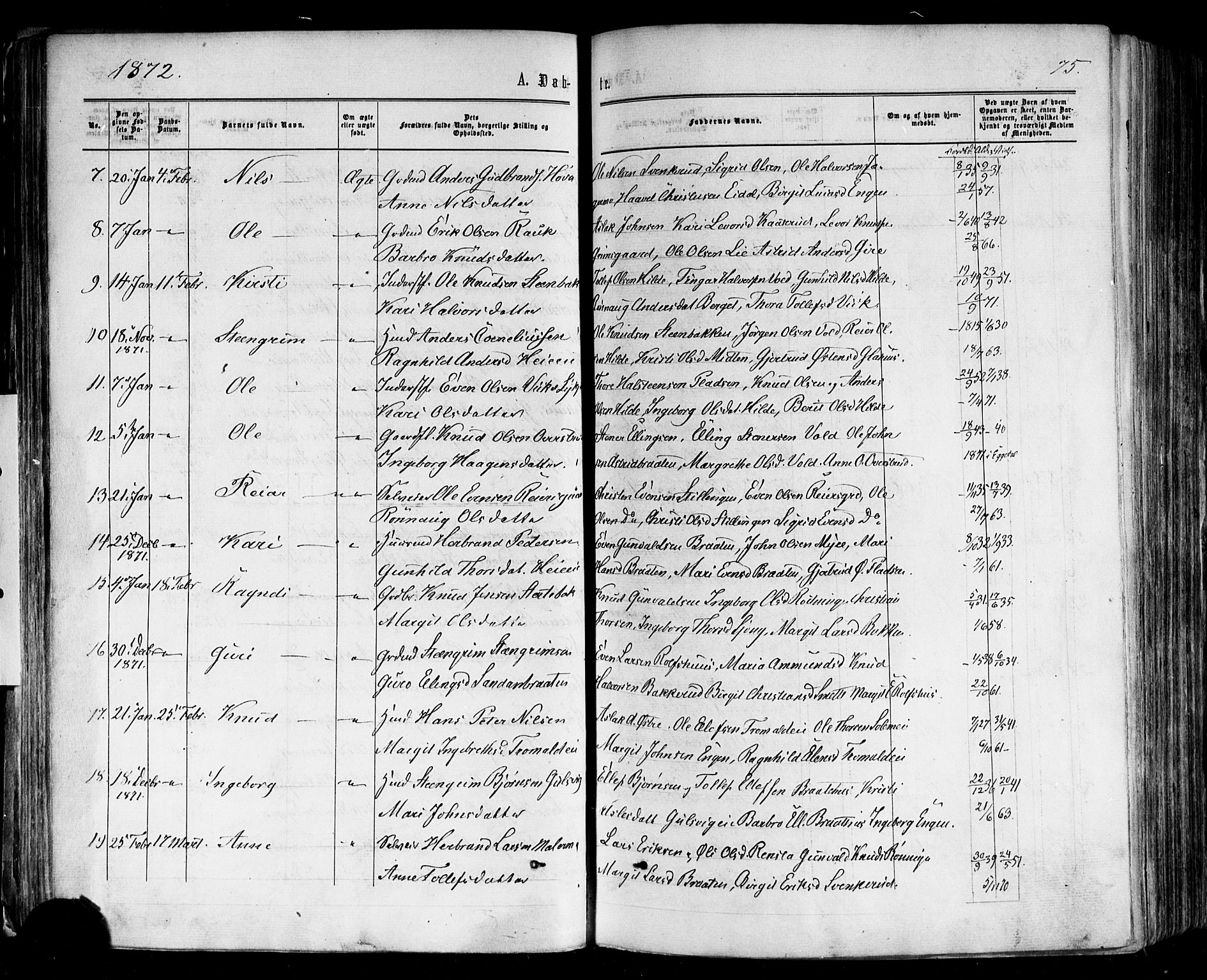 Nes kirkebøker, SAKO/A-236/F/Fa/L0010: Parish register (official) no. 10, 1864-1880, p. 75