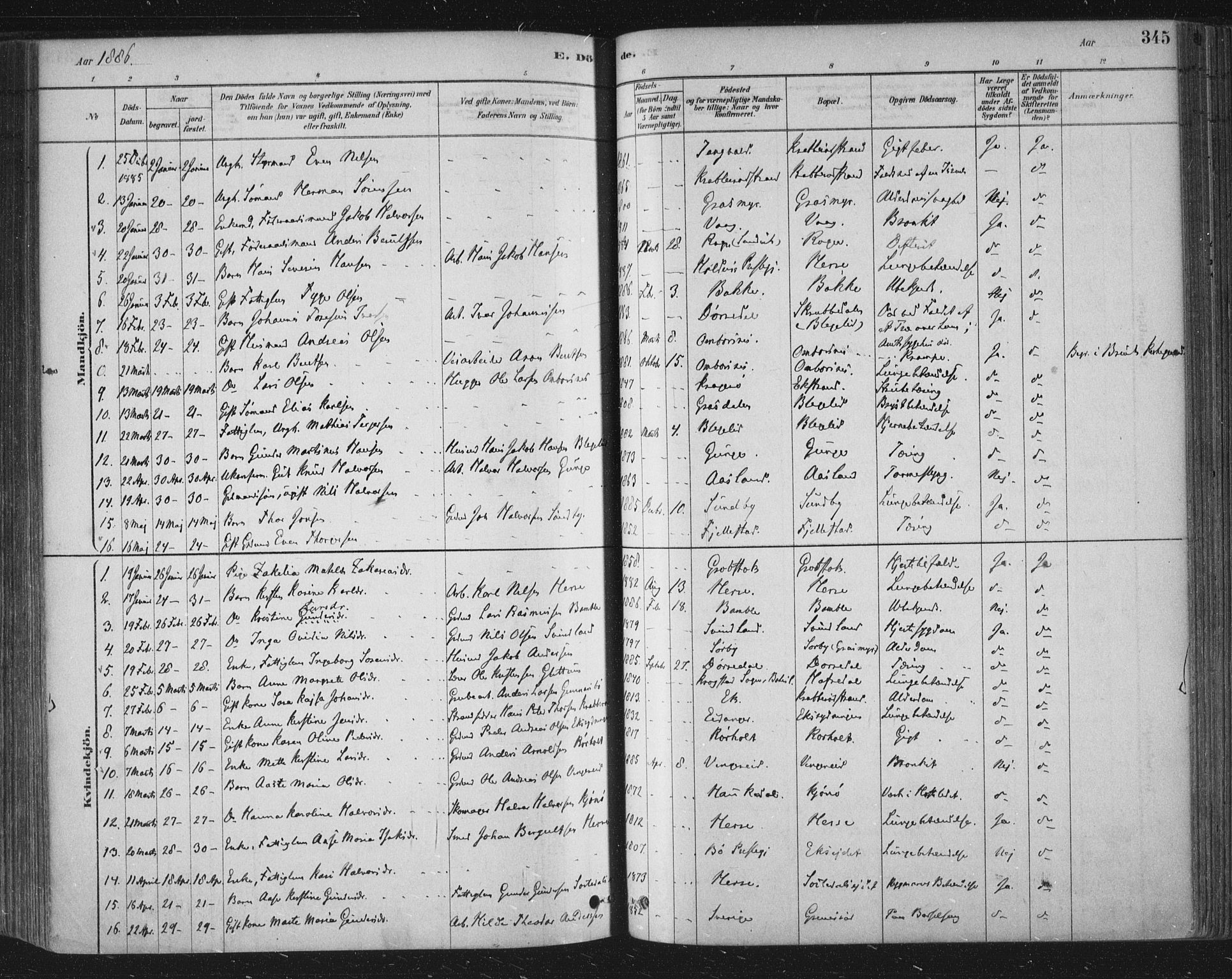 Bamble kirkebøker, SAKO/A-253/F/Fa/L0007: Parish register (official) no. I 7, 1878-1888, p. 345