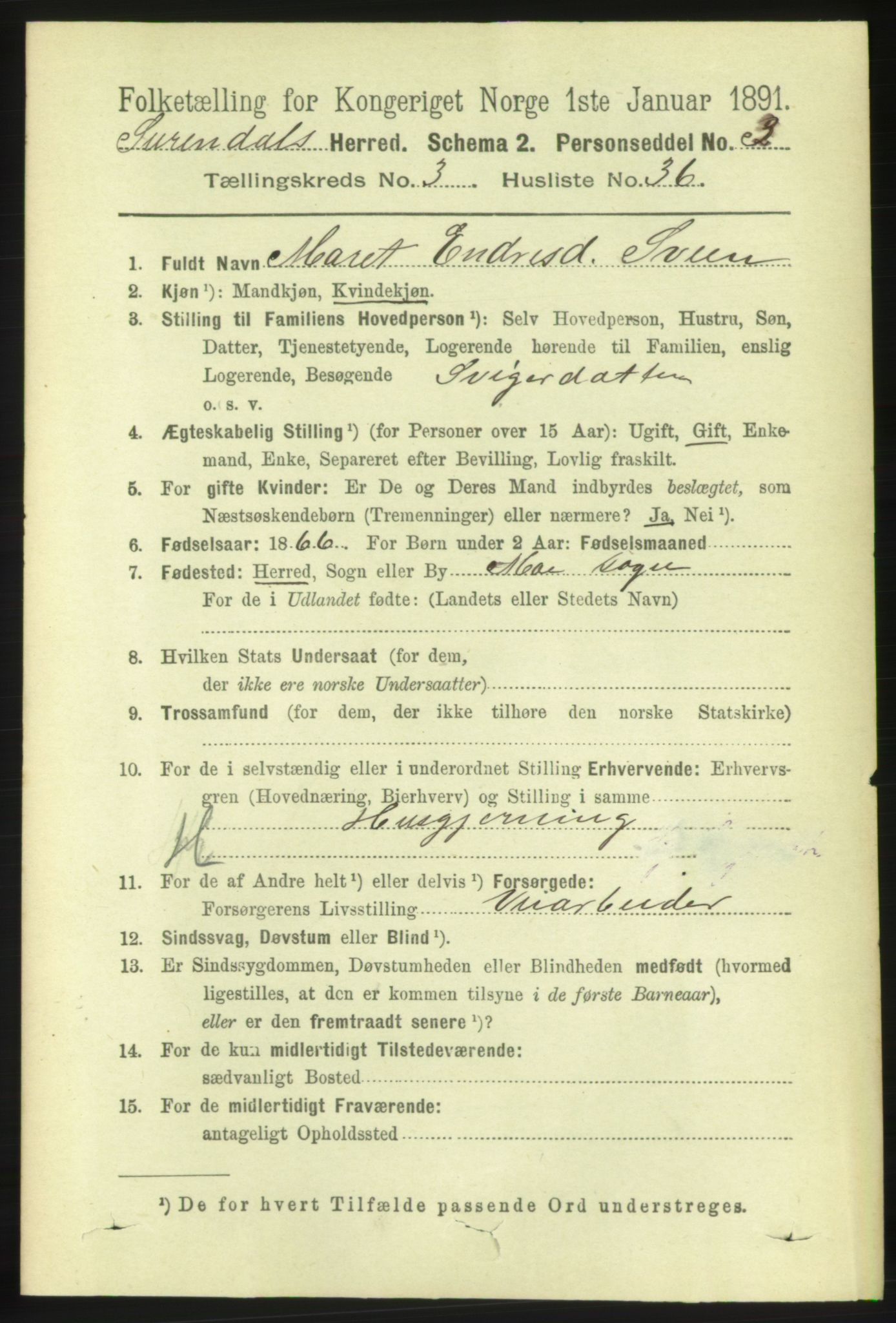 RA, 1891 census for 1566 Surnadal, 1891, p. 1016