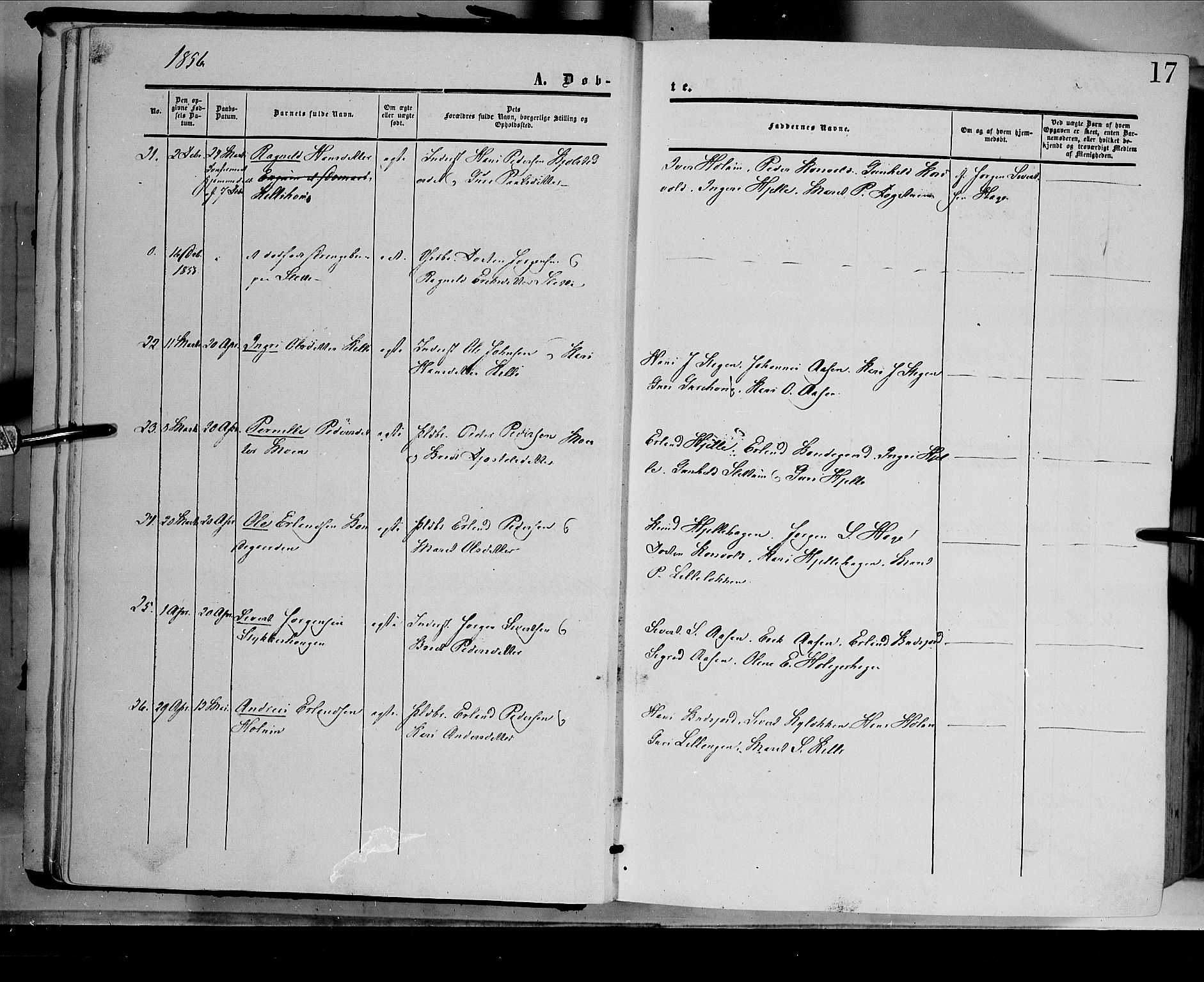 Dovre prestekontor, AV/SAH-PREST-066/H/Ha/Haa/L0001: Parish register (official) no. 1, 1854-1878, p. 17