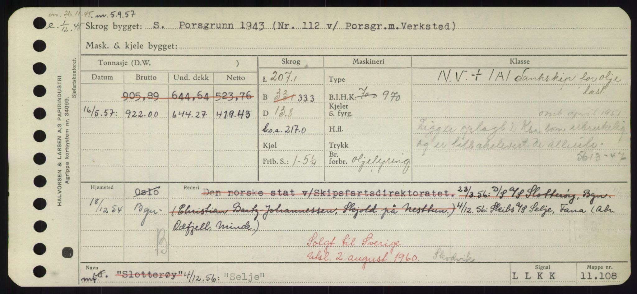 Sjøfartsdirektoratet med forløpere, Skipsmålingen, RA/S-1627/H/Hd/L0032: Fartøy, San-Seve, p. 447