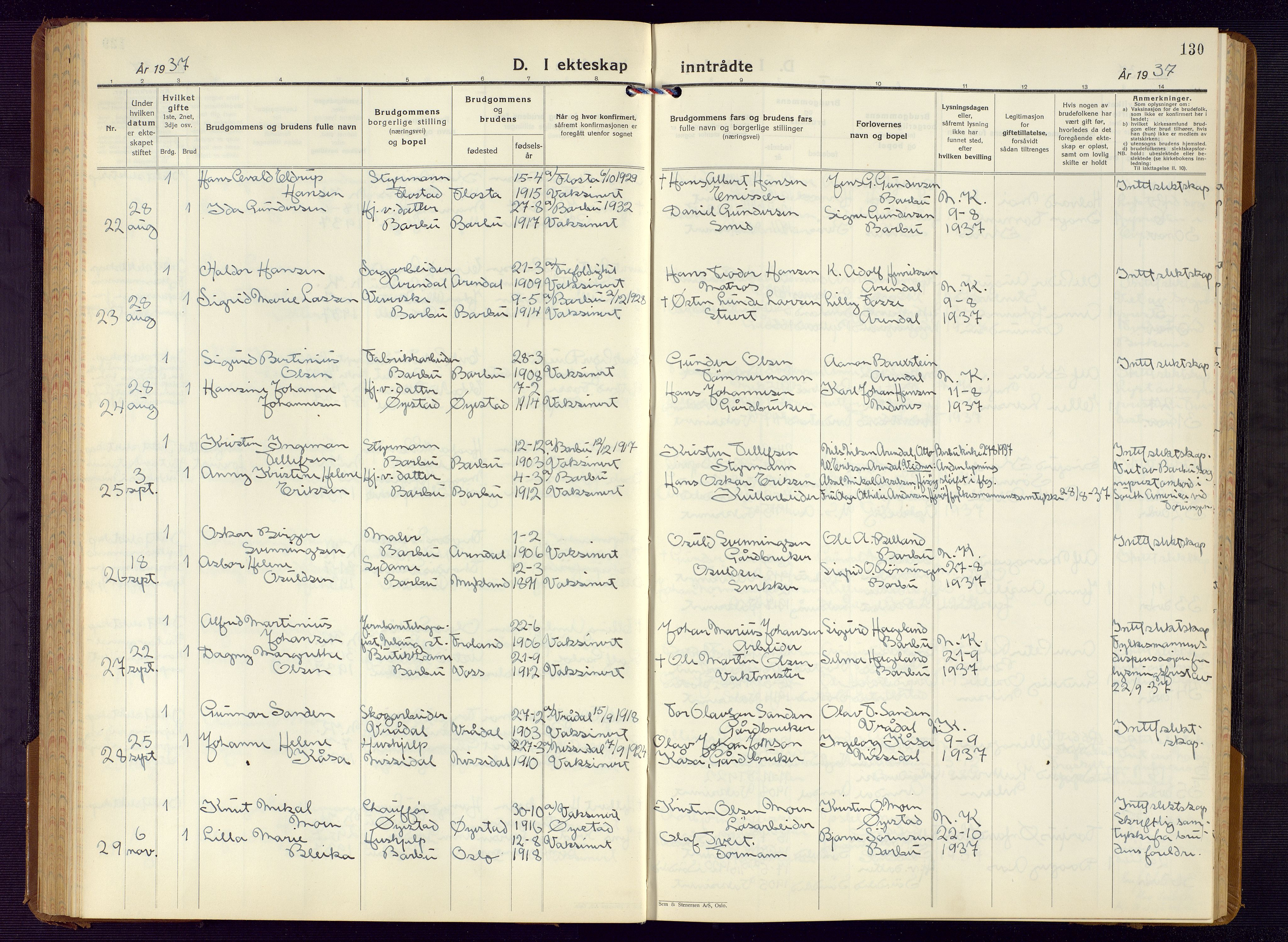 Barbu sokneprestkontor, AV/SAK-1111-0003/F/Fb/L0006: Parish register (copy) no. B 6, 1937-1947, p. 130