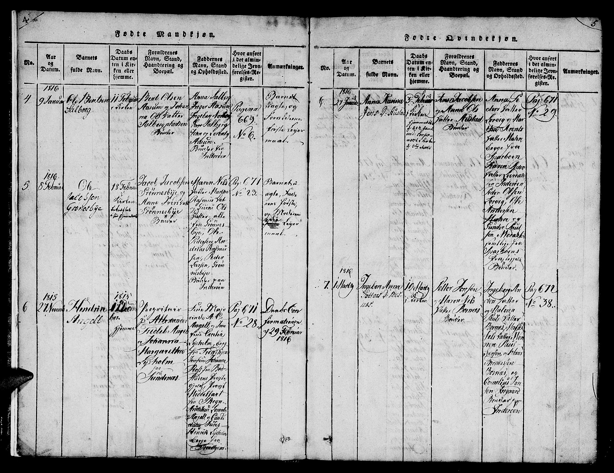 Ministerialprotokoller, klokkerbøker og fødselsregistre - Nord-Trøndelag, SAT/A-1458/730/L0275: Parish register (official) no. 730A04, 1816-1822, p. 4-5