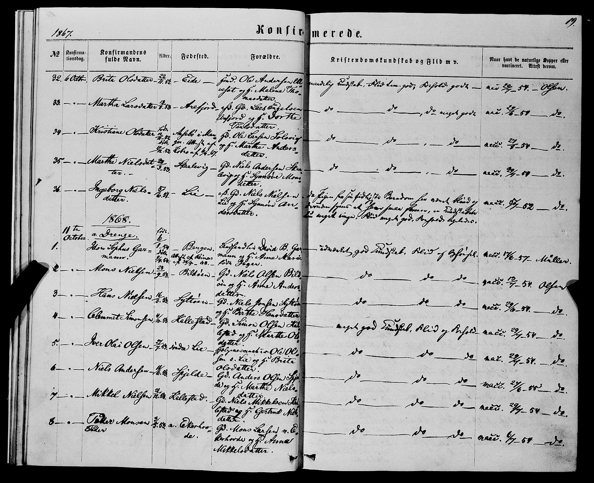 Fjell sokneprestembete, SAB/A-75301/H/Haa: Parish register (official) no. A 5, 1864-1877, p. 19