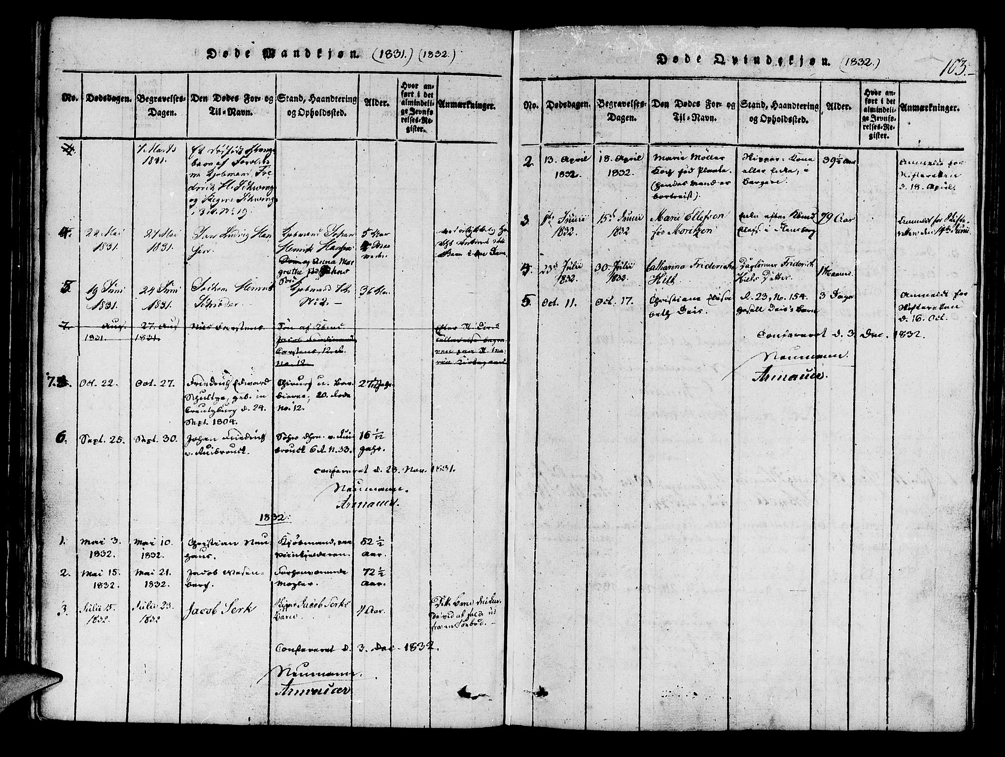 Mariakirken Sokneprestembete, SAB/A-76901/H/Haa/L0005: Parish register (official) no. A 5, 1815-1845, p. 103