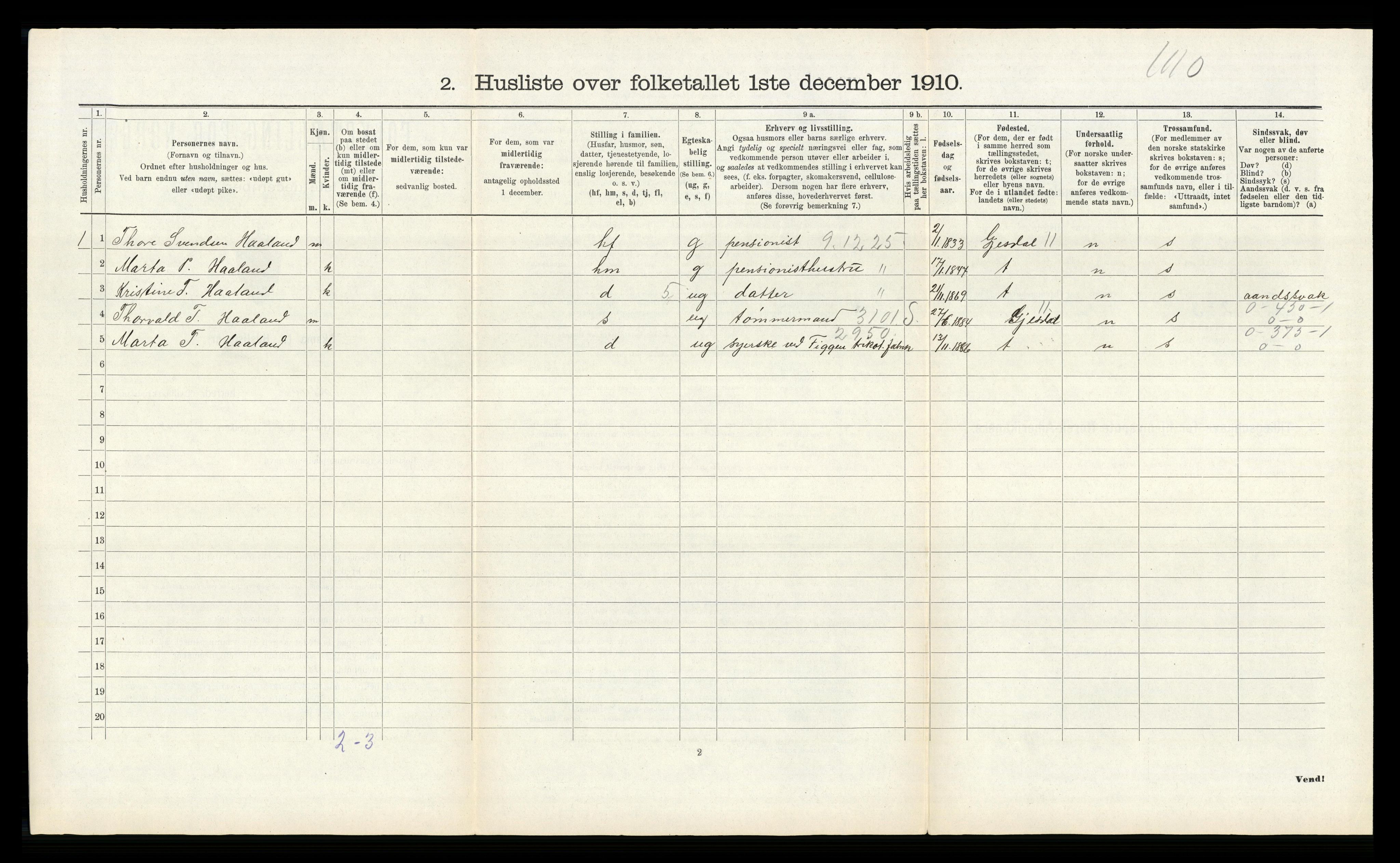 RA, 1910 census for Høyland, 1910, p. 423