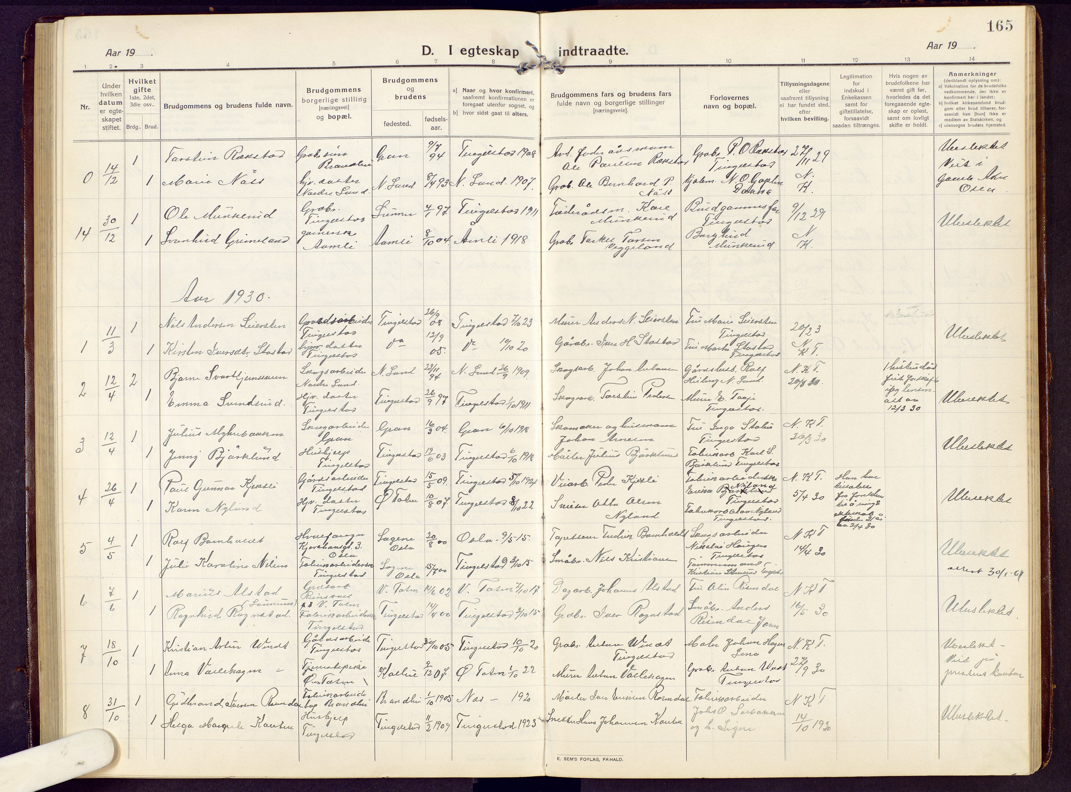 Brandbu prestekontor, SAH/PREST-114/H/Ha/Hab/L0010: Parish register (copy) no. 10, 1916-1930, p. 165