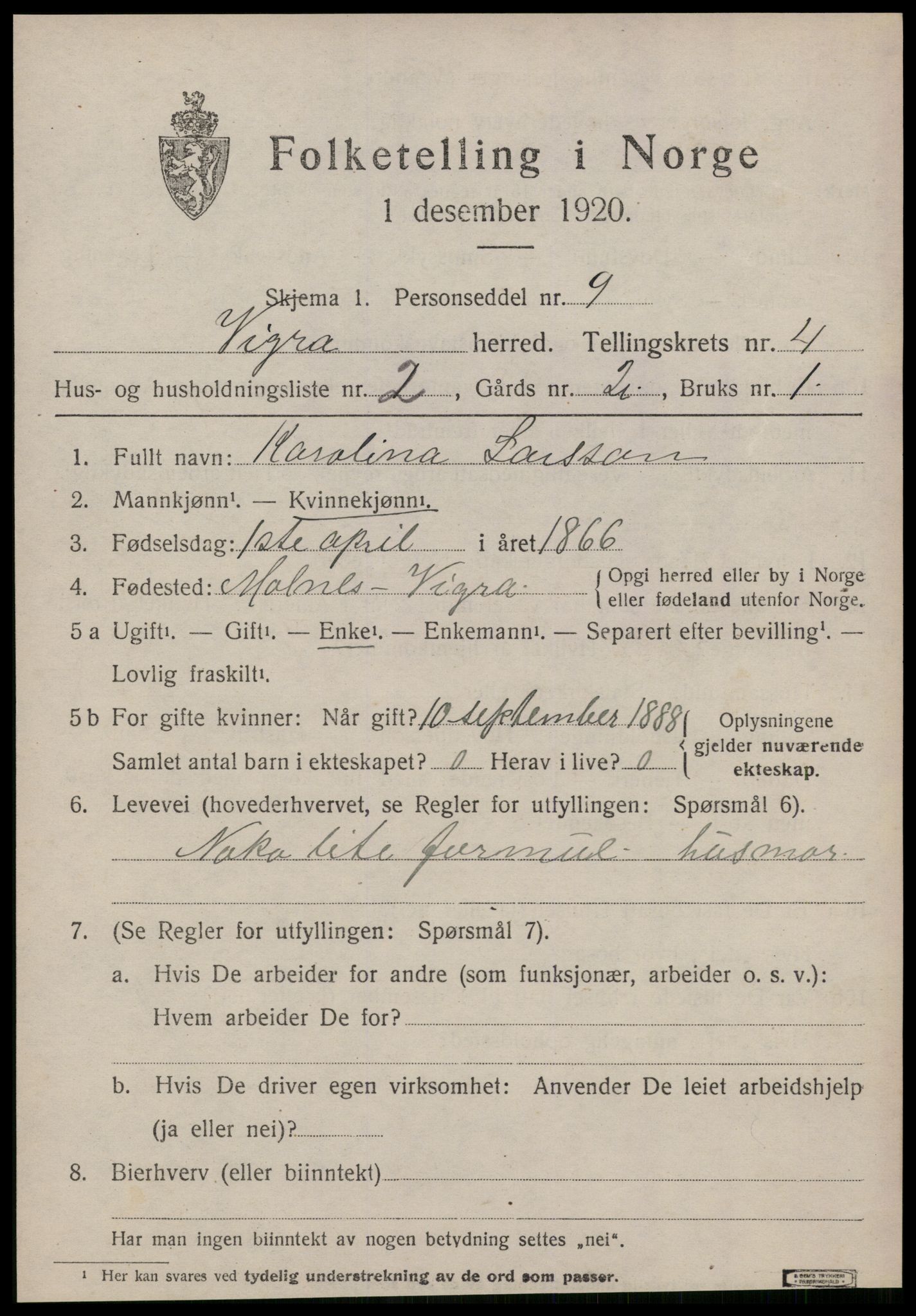 SAT, 1920 census for Vigra, 1920, p. 1764