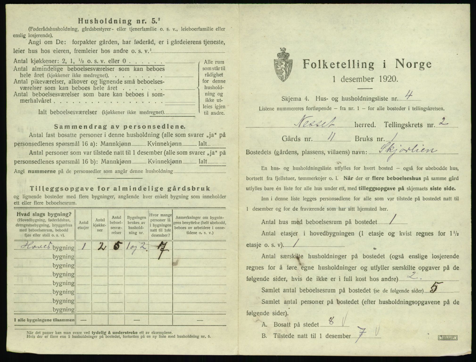 SAT, 1920 census for Nesset, 1920, p. 104