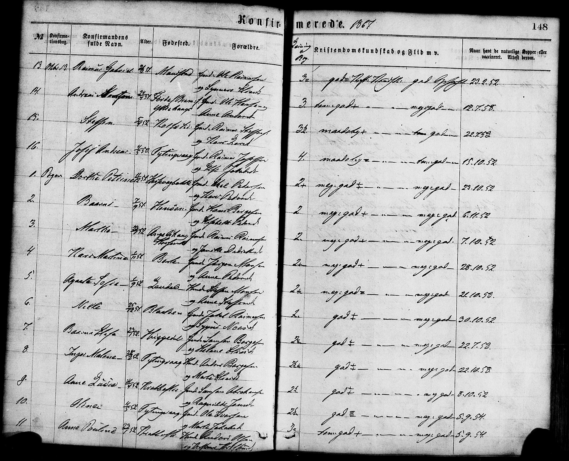 Davik sokneprestembete, AV/SAB-A-79701/H/Haa/Haaa/L0006: Parish register (official) no. A 6, 1867-1881, p. 148