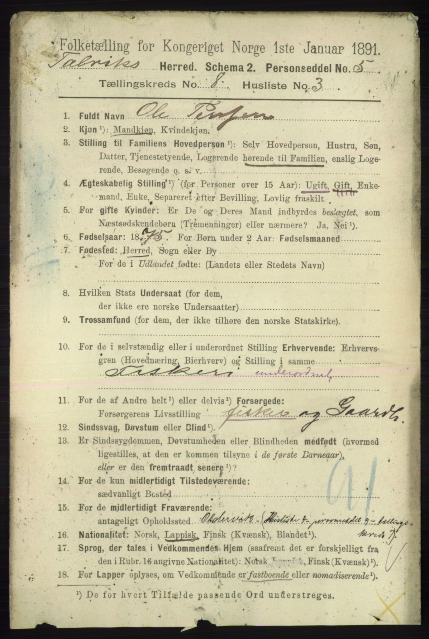 RA, 1891 census for 2013 Talvik, 1891, p. 2071