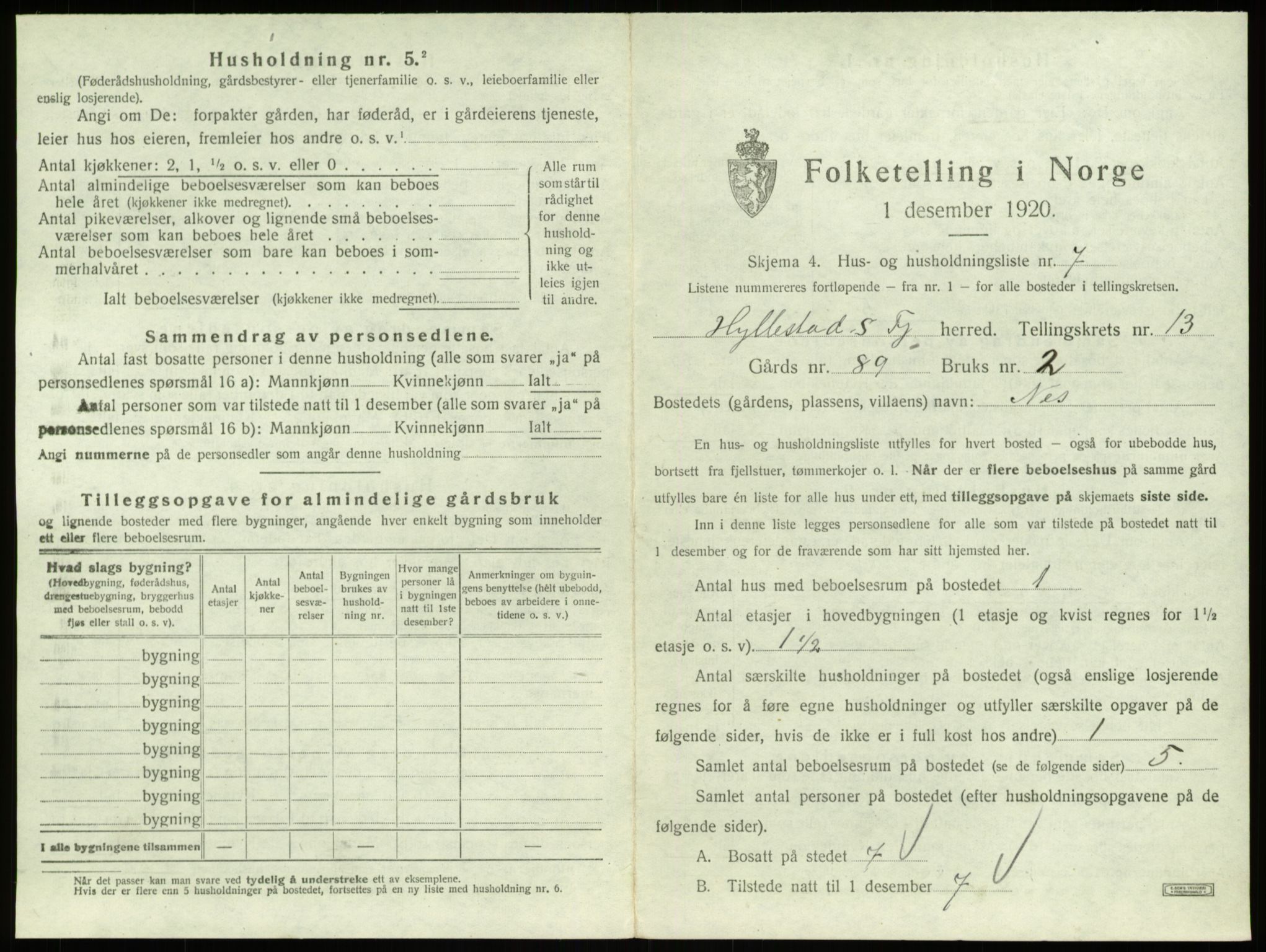 SAB, 1920 census for Hyllestad, 1920, p. 757