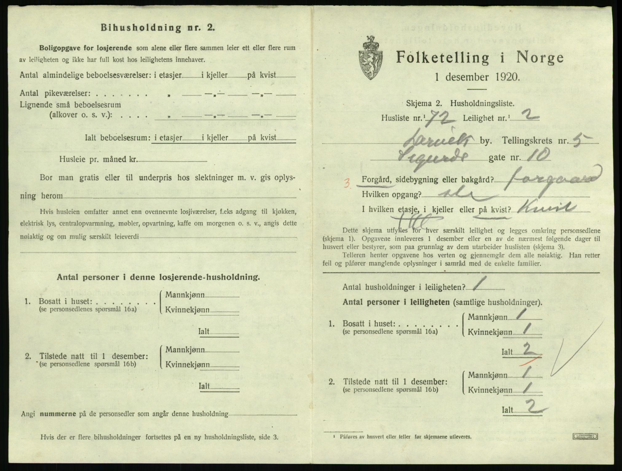 SAKO, 1920 census for Larvik, 1920, p. 5184