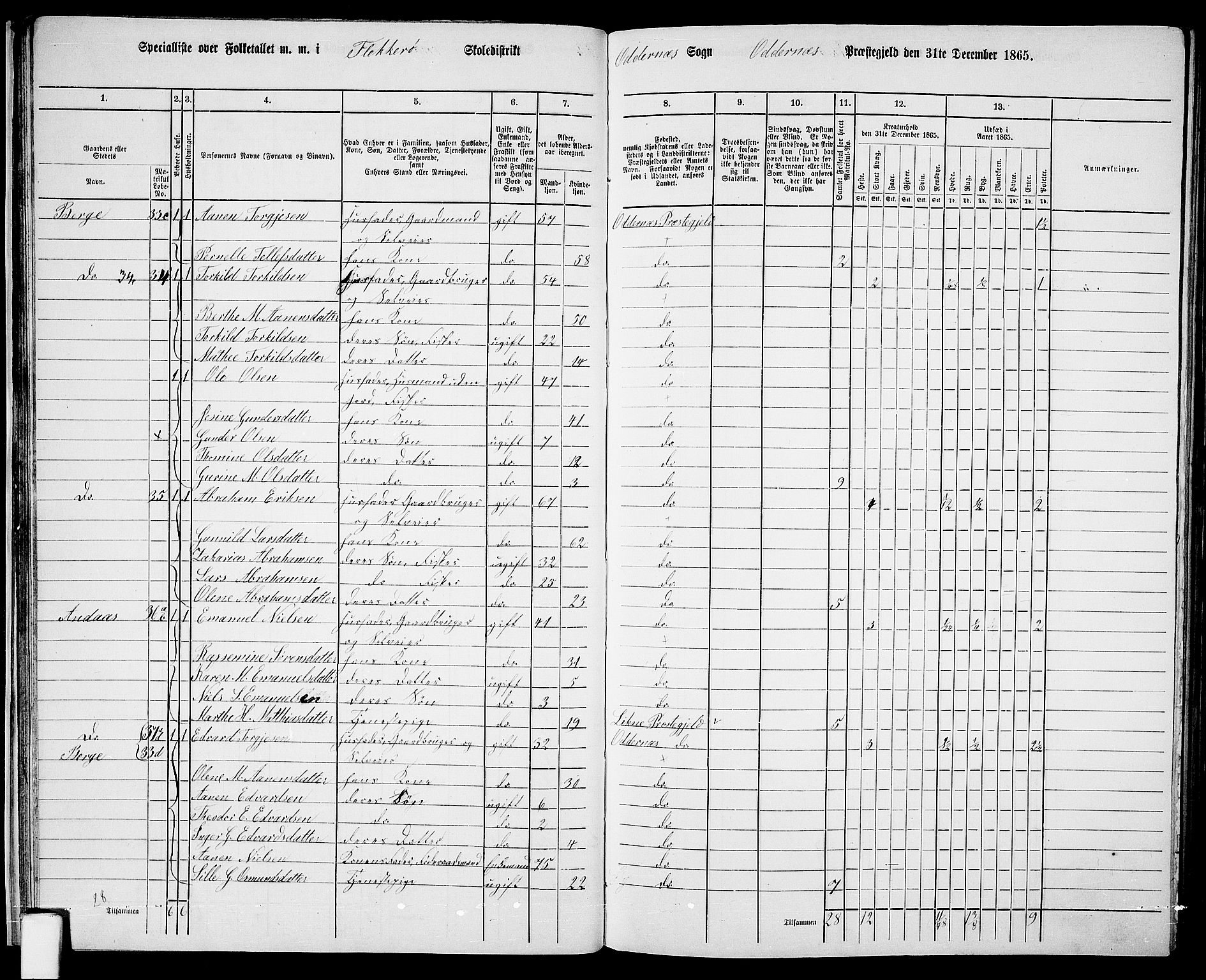 RA, 1865 census for Oddernes, 1865, p. 33