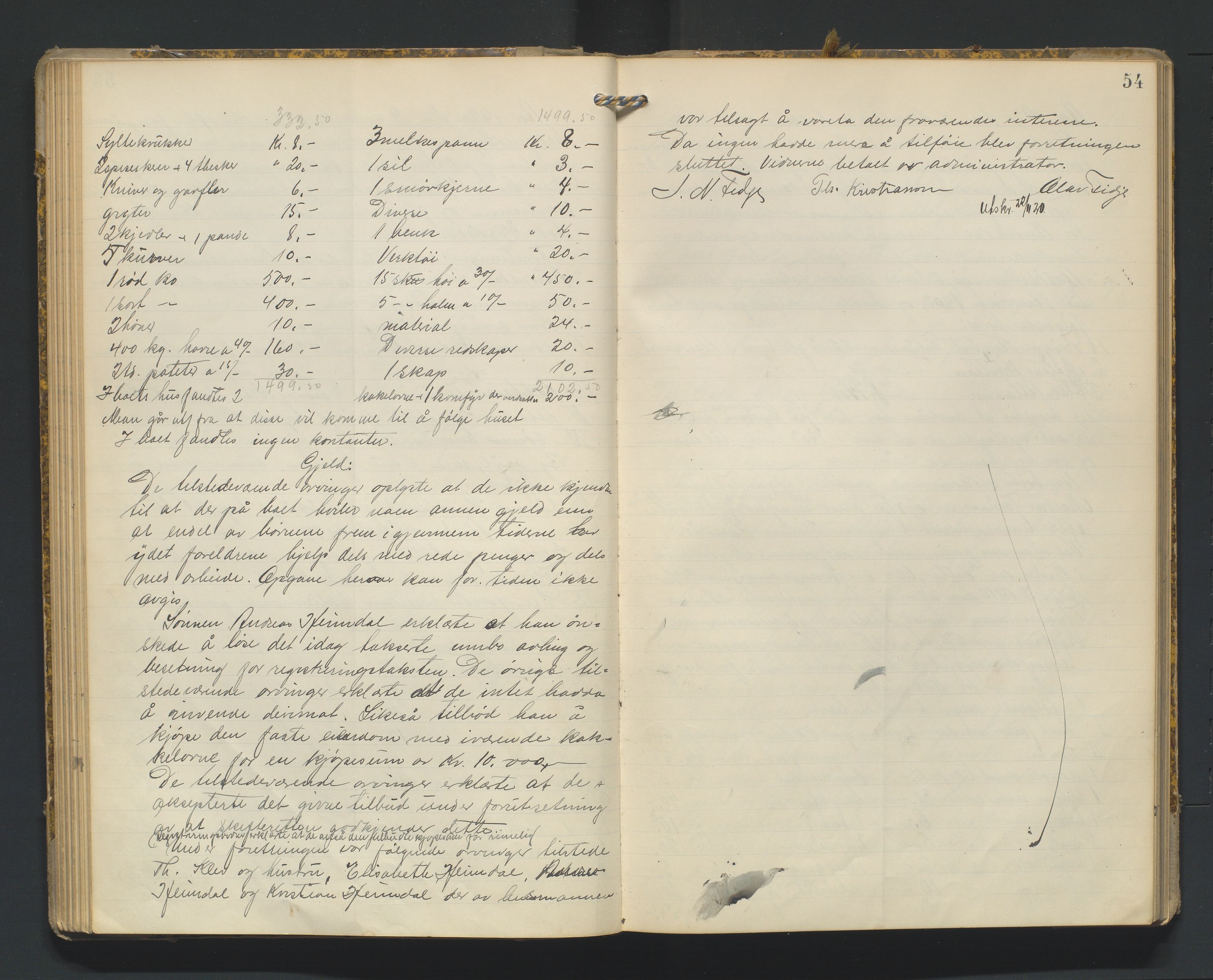 Mandal sorenskriveri, AV/SAK-1221-0005/001/H/Hc/L0065: Skifteregistreringsprotokoll nr 21 Sør-Audnedal, 1915-1931, p. 54