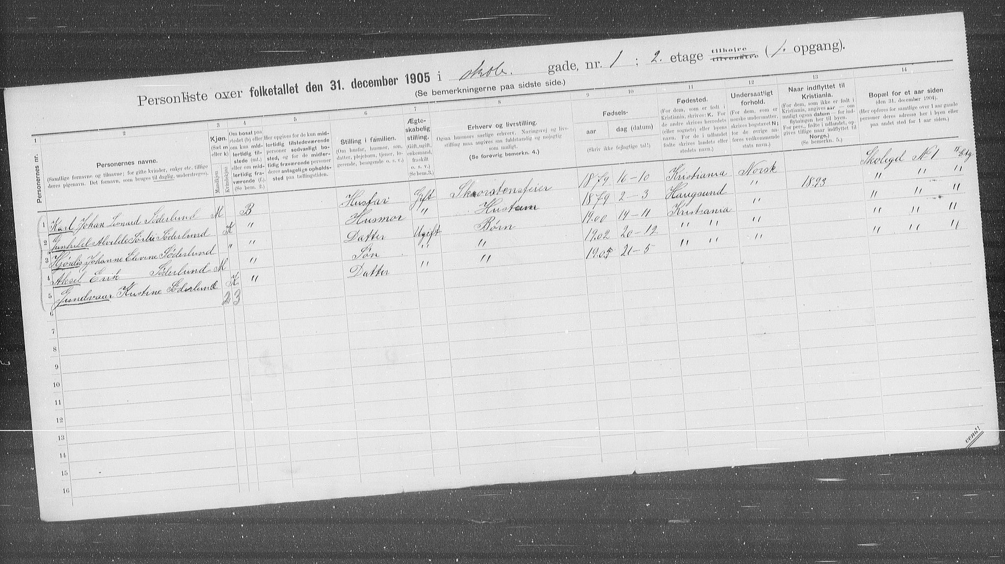 OBA, Municipal Census 1905 for Kristiania, 1905, p. 49902