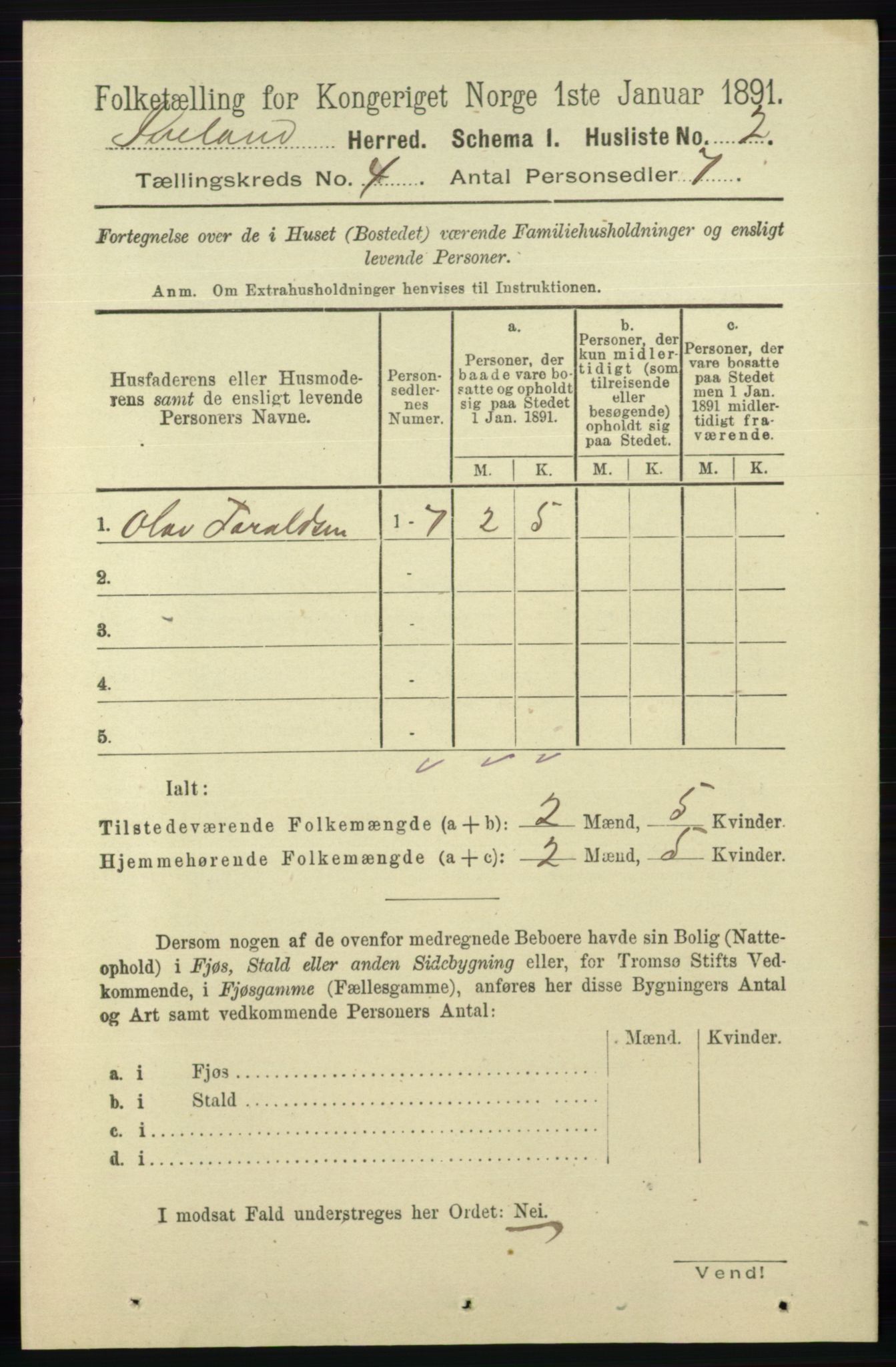 RA, 1891 census for 0935 Iveland, 1891, p. 980