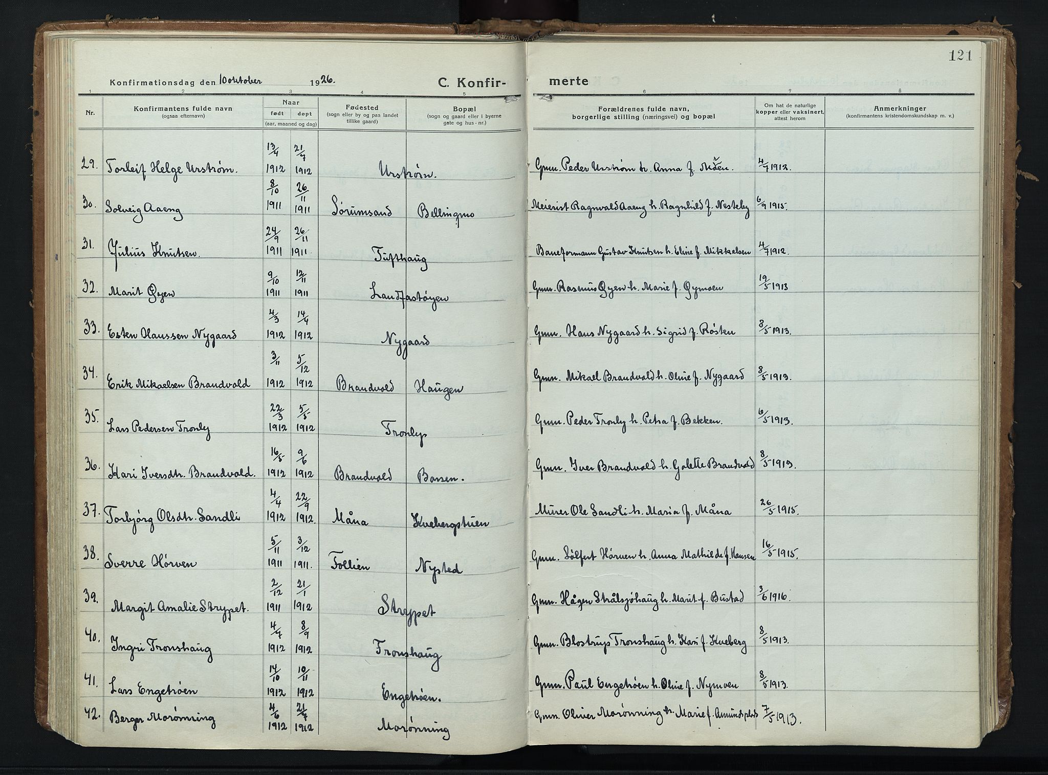 Alvdal prestekontor, AV/SAH-PREST-060/H/Ha/Haa/L0006: Parish register (official) no. 6, 1920-1937, p. 121