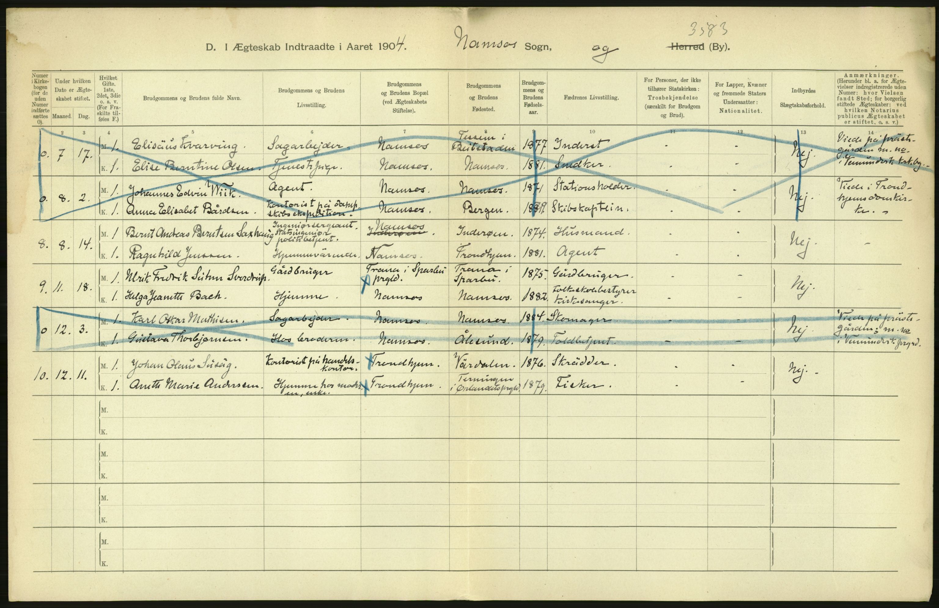 Statistisk sentralbyrå, Sosiodemografiske emner, Befolkning, AV/RA-S-2228/D/Df/Dfa/Dfab/L0019: Nordre Trondhjems amt: Fødte, gifte, døde, 1904, p. 44