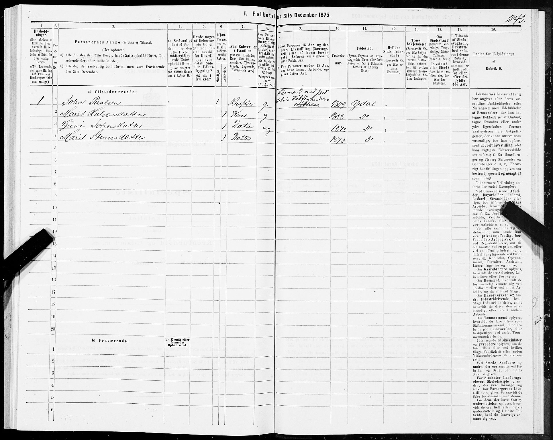 SAT, 1875 census for 1634P Oppdal, 1875, p. 2243