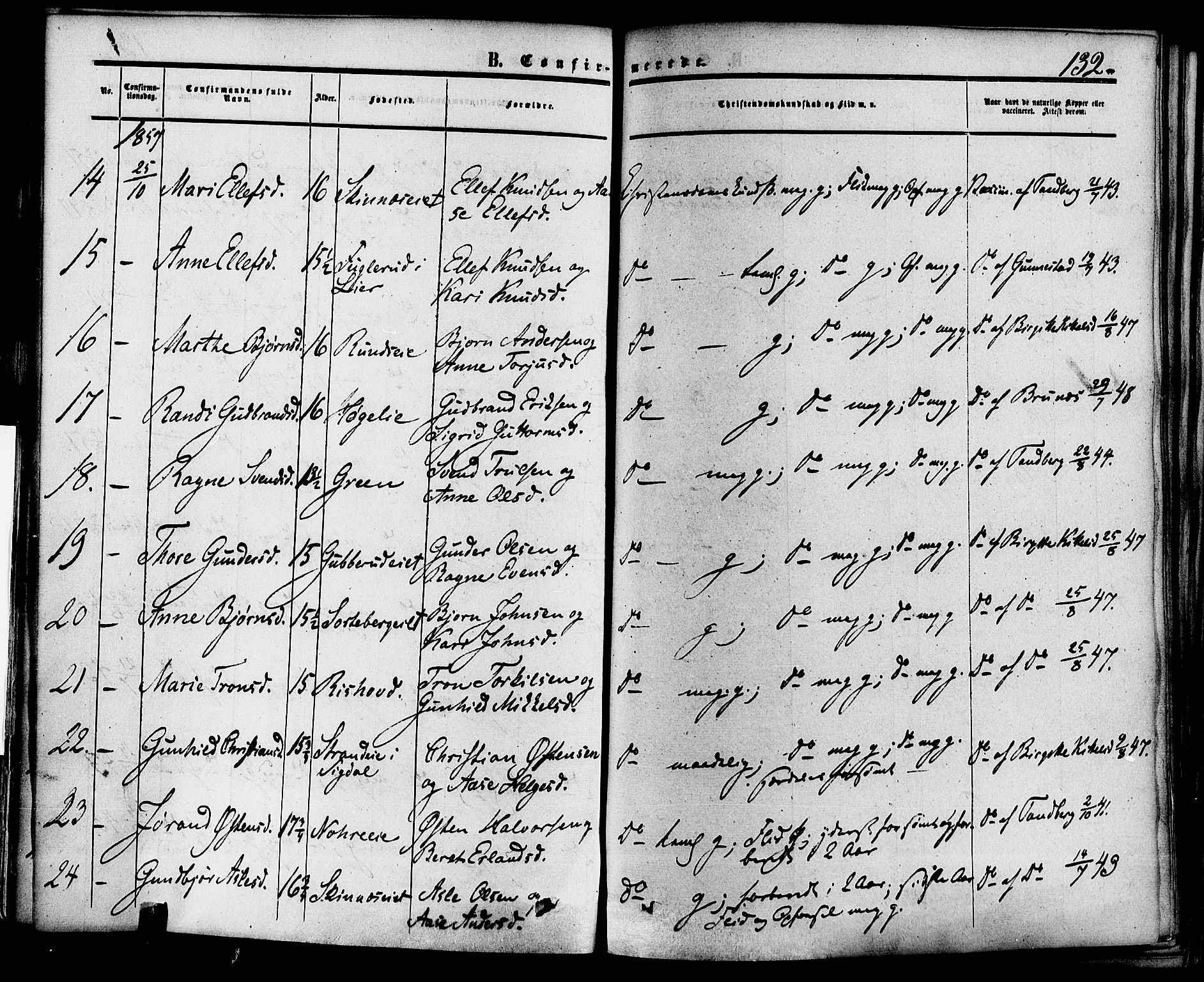 Krødsherad kirkebøker, SAKO/A-19/F/Fa/L0003: Parish register (official) no. 3, 1851-1872, p. 132