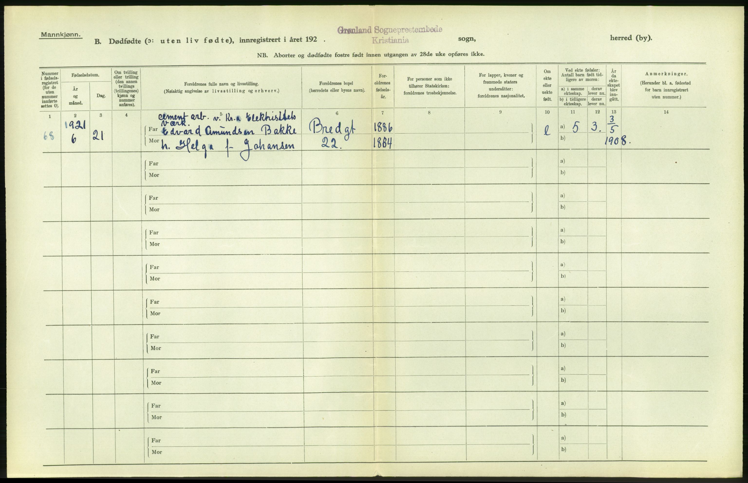 Statistisk sentralbyrå, Sosiodemografiske emner, Befolkning, RA/S-2228/D/Df/Dfc/Dfca/L0013: Kristiania: Døde, dødfødte, 1921, p. 582