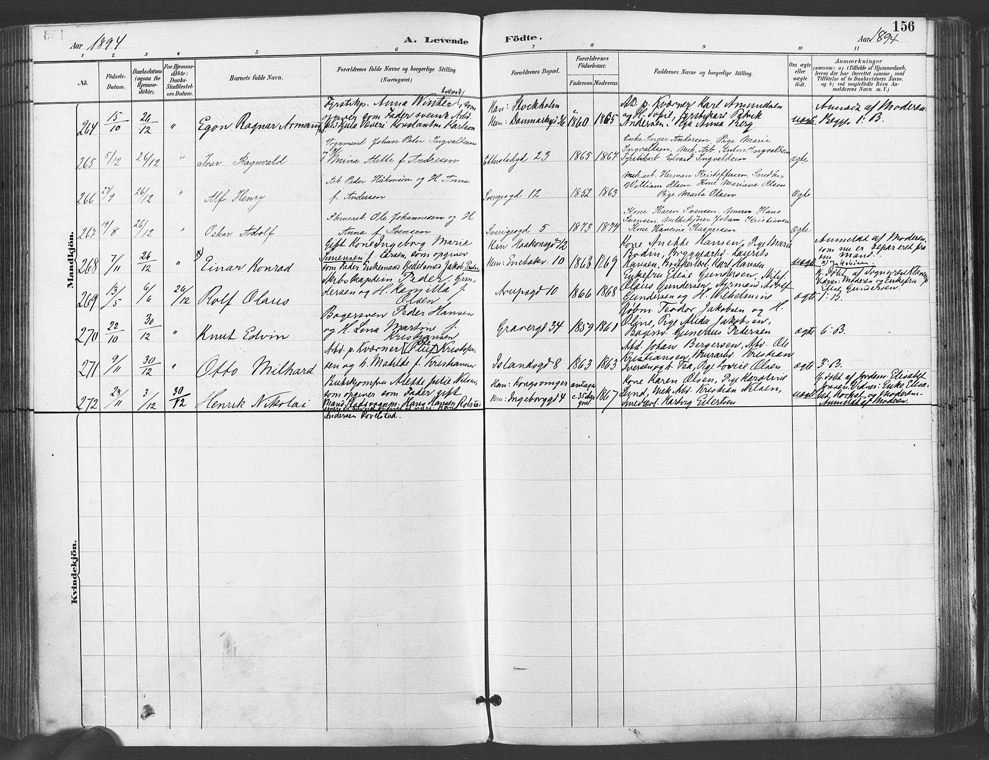 Gamlebyen prestekontor Kirkebøker, AV/SAO-A-10884/F/Fa/L0007: Parish register (official) no. 7, 1889-1899, p. 156