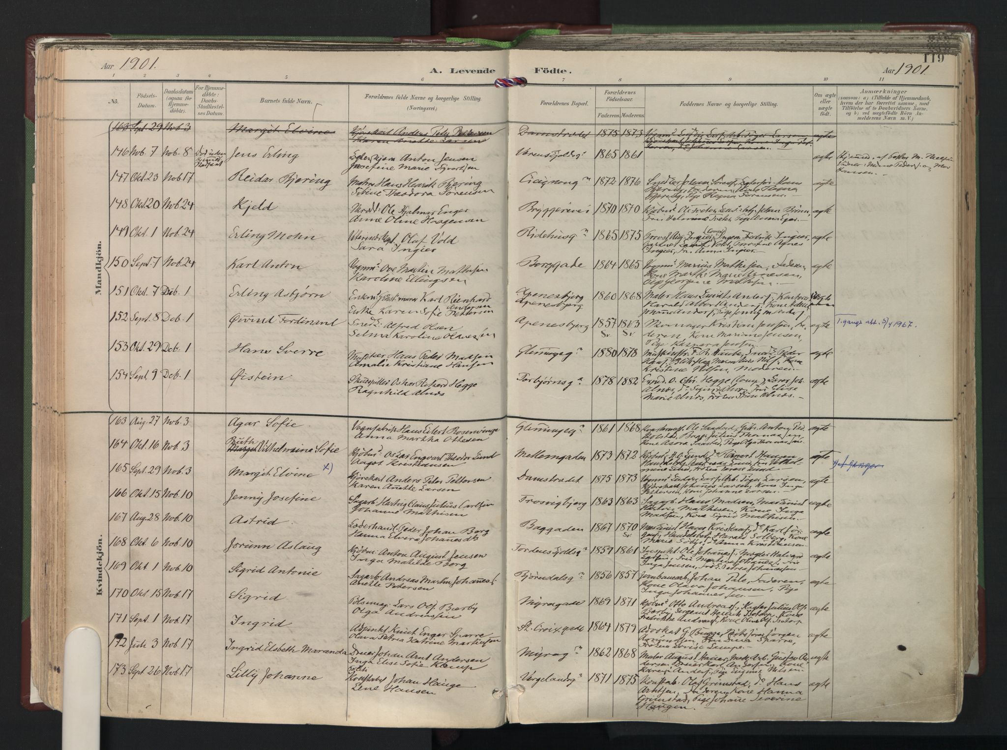 Fredrikstad domkirkes prestekontor Kirkebøker, AV/SAO-A-10906/F/Fa/L0006: Parish register (official) no. I 6, 1894-1914, p. 119