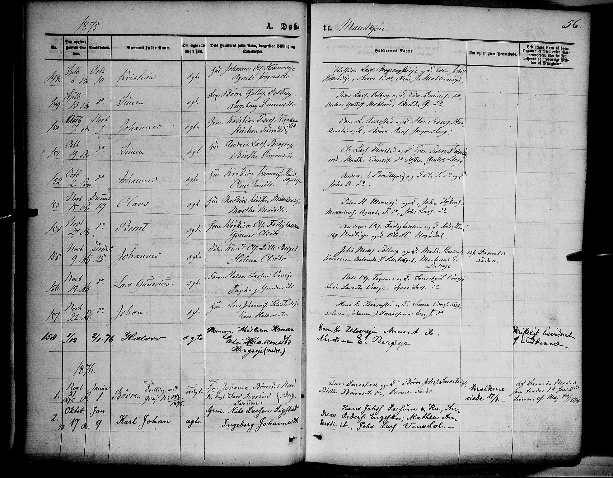 Ringsaker prestekontor, SAH/PREST-014/K/Ka/L0011: Parish register (official) no. 11, 1870-1878, p. 56