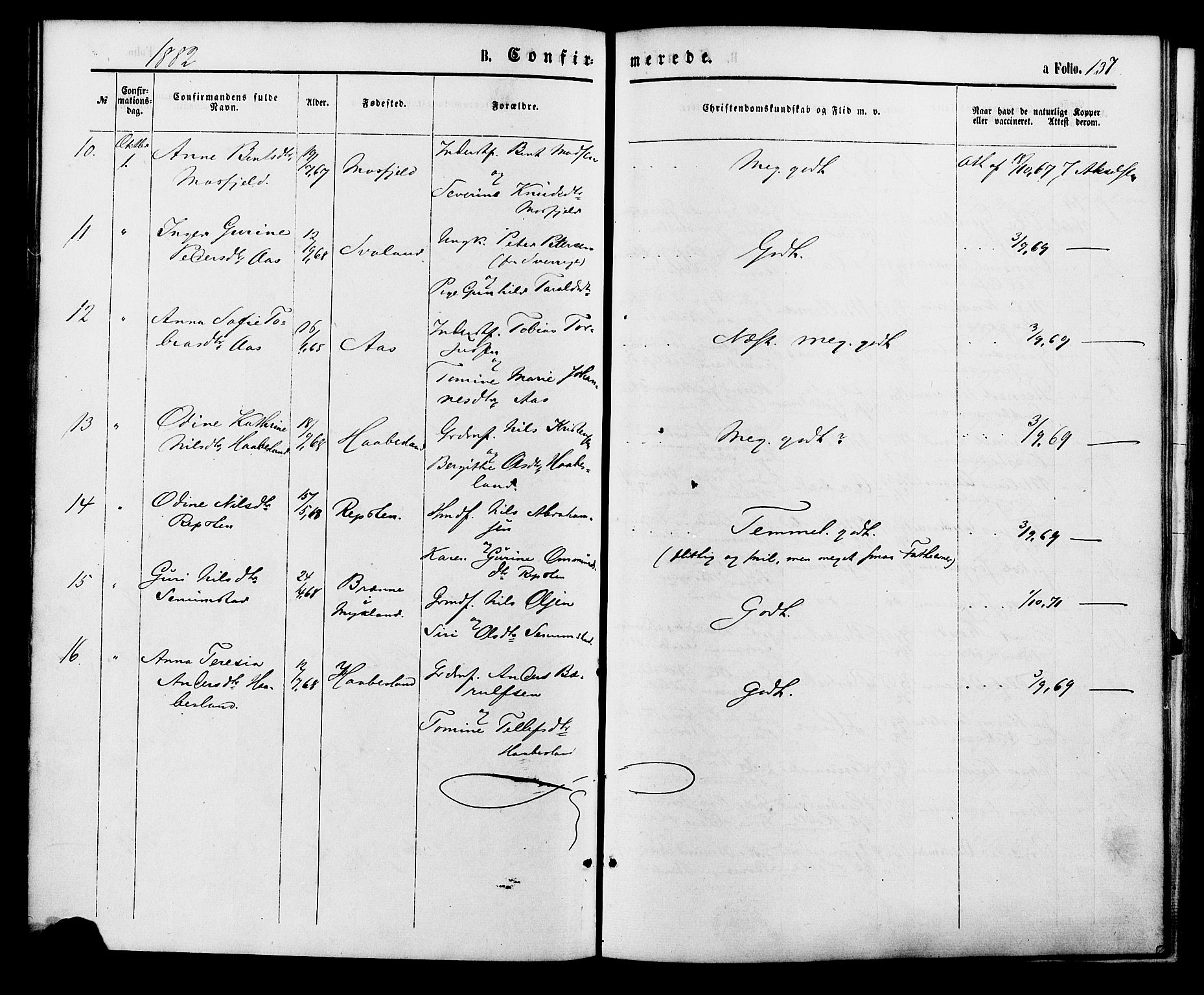 Birkenes sokneprestkontor, AV/SAK-1111-0004/F/Fa/L0004: Parish register (official) no. A 4, 1867-1886, p. 137