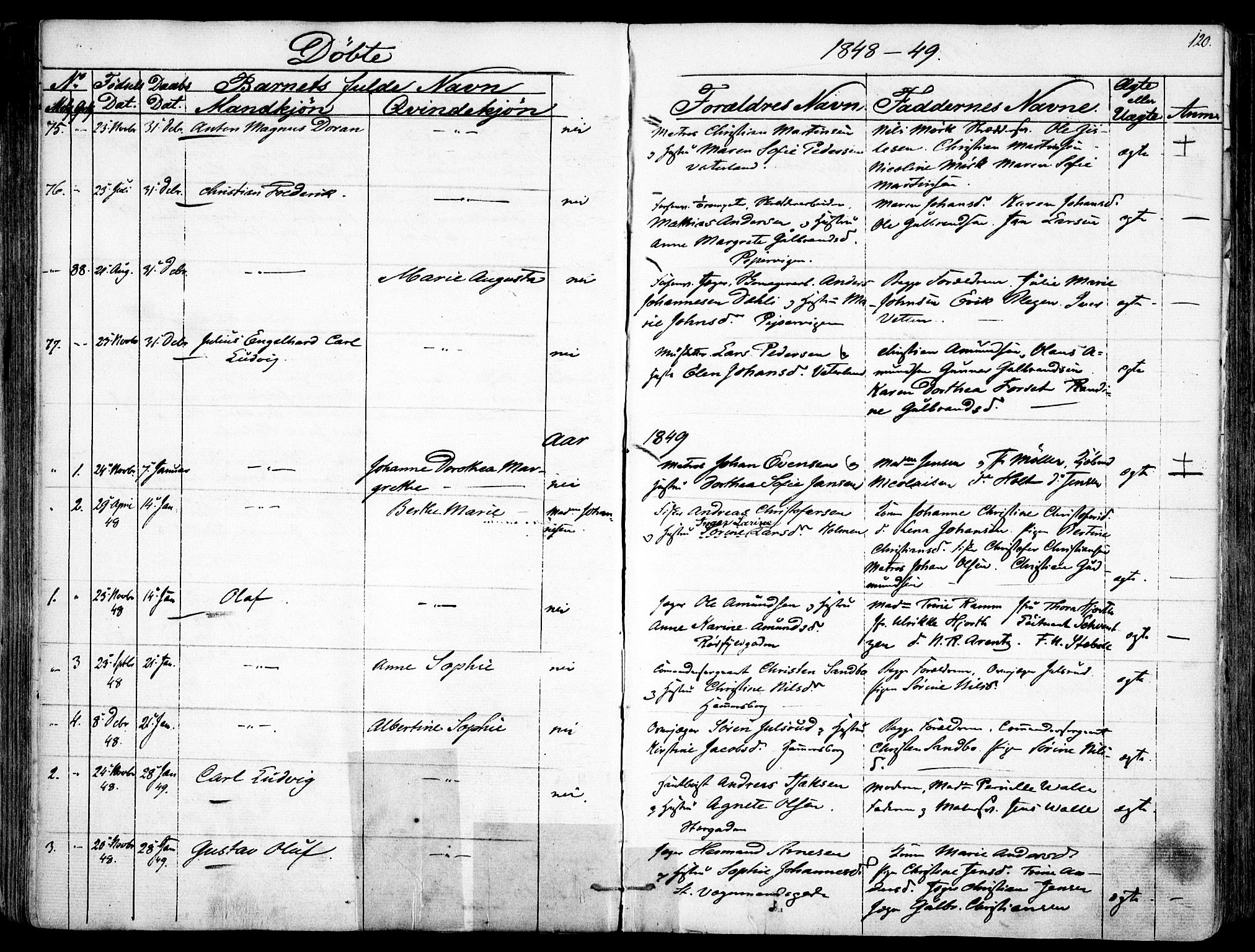 Garnisonsmenigheten Kirkebøker, AV/SAO-A-10846/F/Fa/L0008: Parish register (official) no. 8, 1842-1859, p. 120