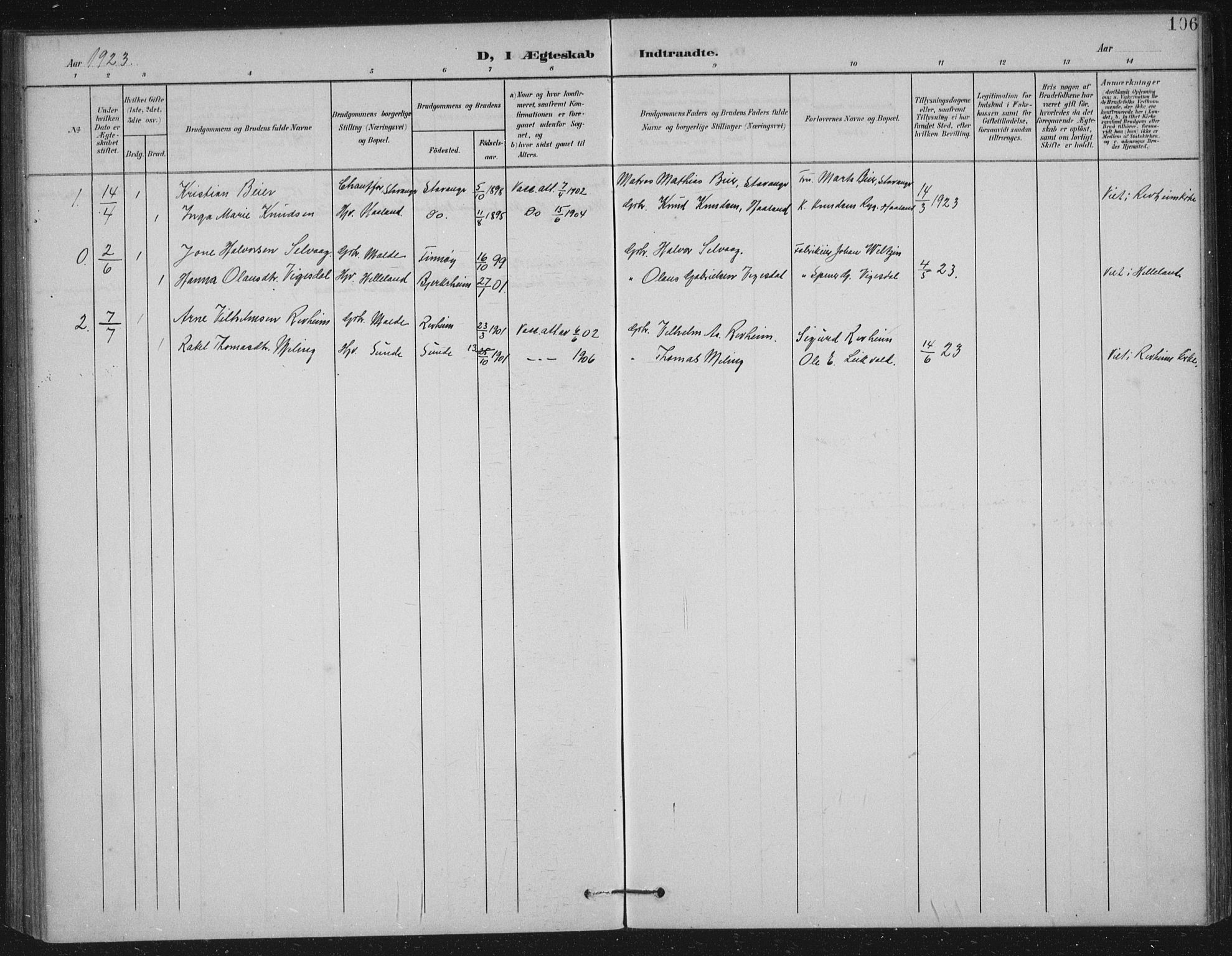 Håland sokneprestkontor, SAST/A-101802/002/B/L0001: Parish register (official) no. A 13, 1901-1923, p. 106