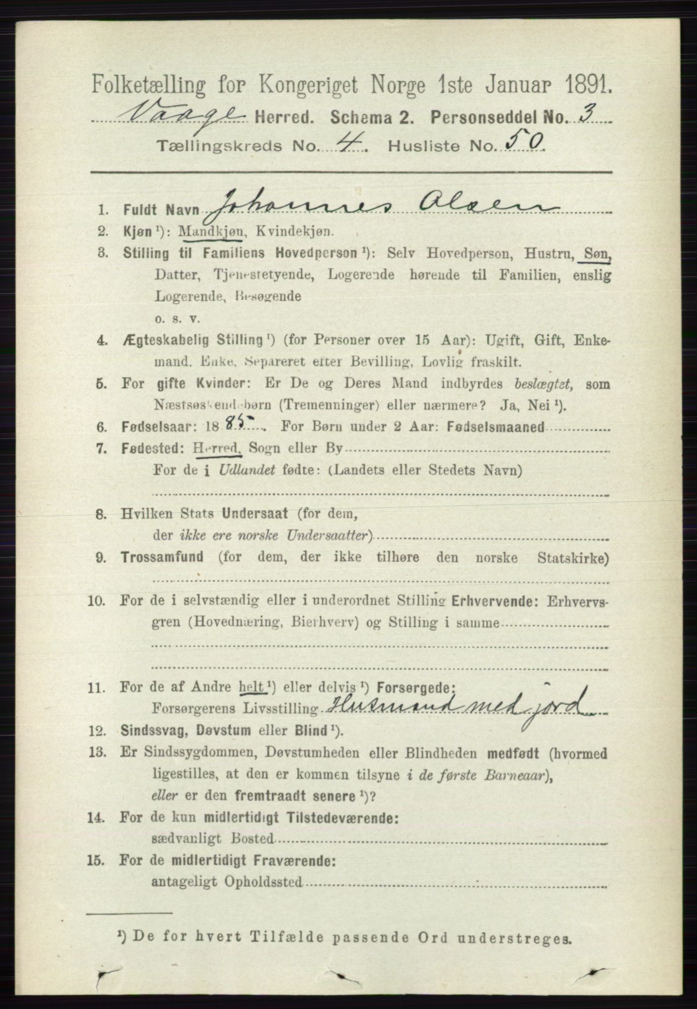 RA, 1891 census for 0515 Vågå, 1891, p. 3027