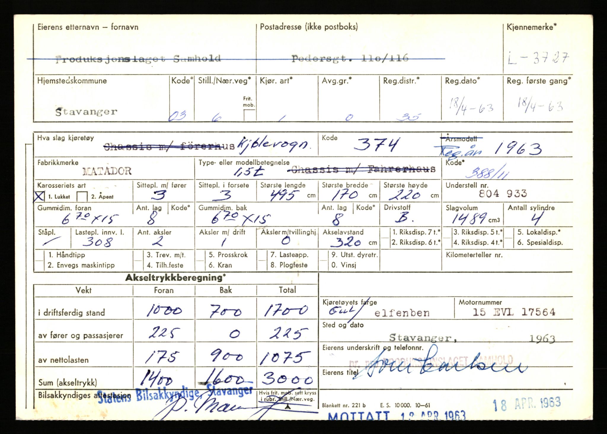 Stavanger trafikkstasjon, AV/SAST-A-101942/0/F/L0011: L-3700 - L-4199, 1930-1971, p. 173