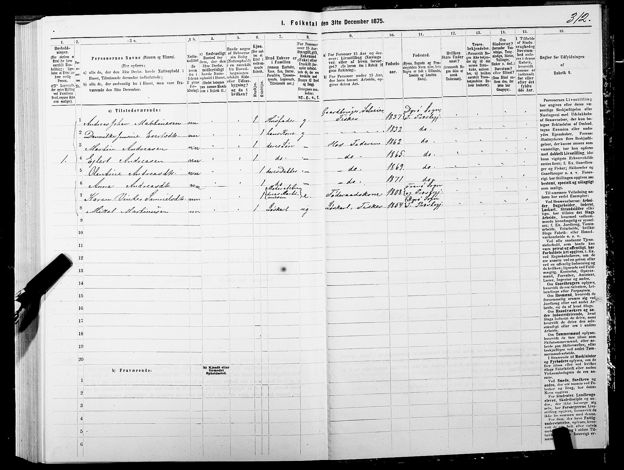 SATØ, 1875 census for 1927P Tranøy, 1875, p. 3312