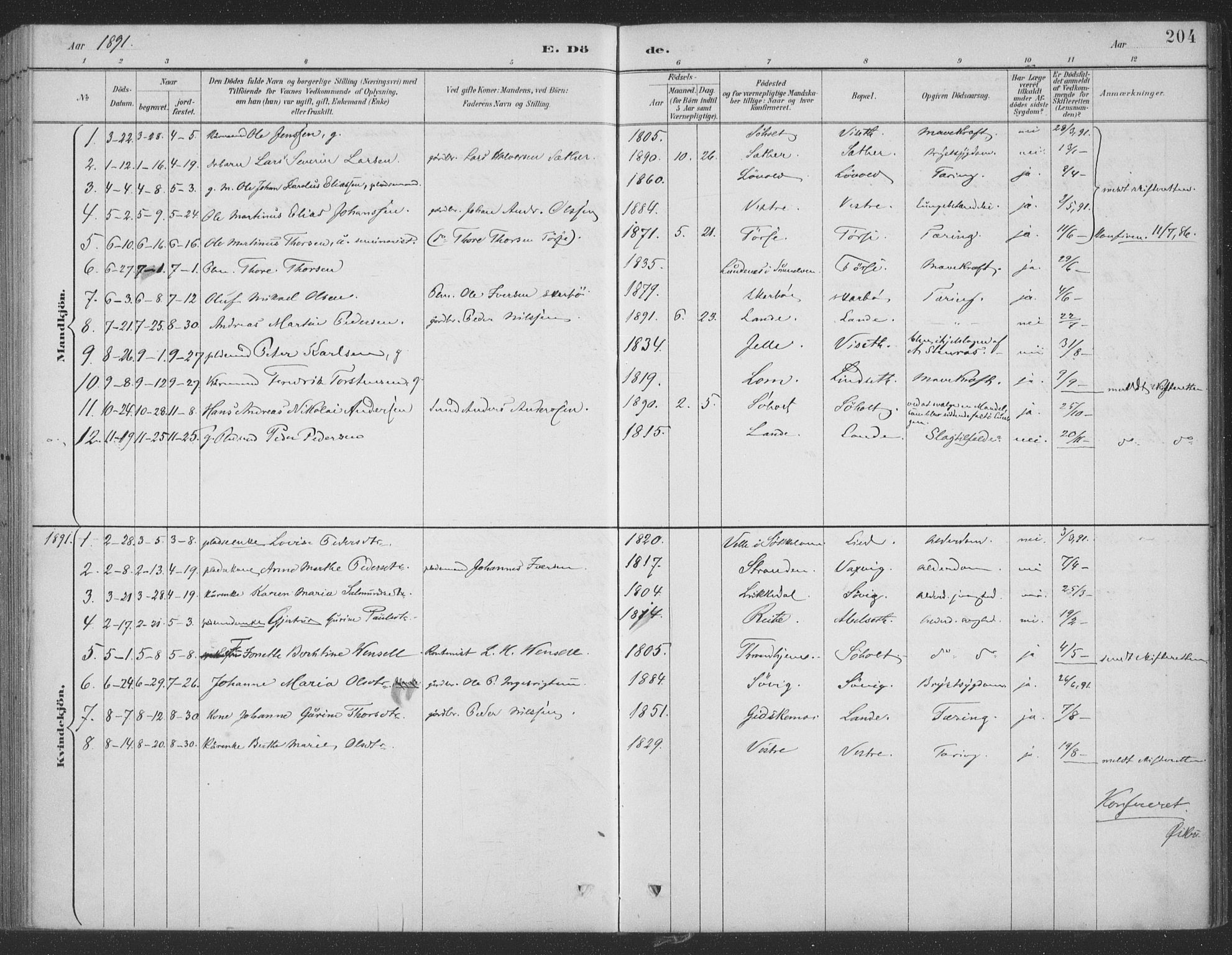 Ministerialprotokoller, klokkerbøker og fødselsregistre - Møre og Romsdal, SAT/A-1454/522/L0316: Parish register (official) no. 522A11, 1890-1911, p. 204