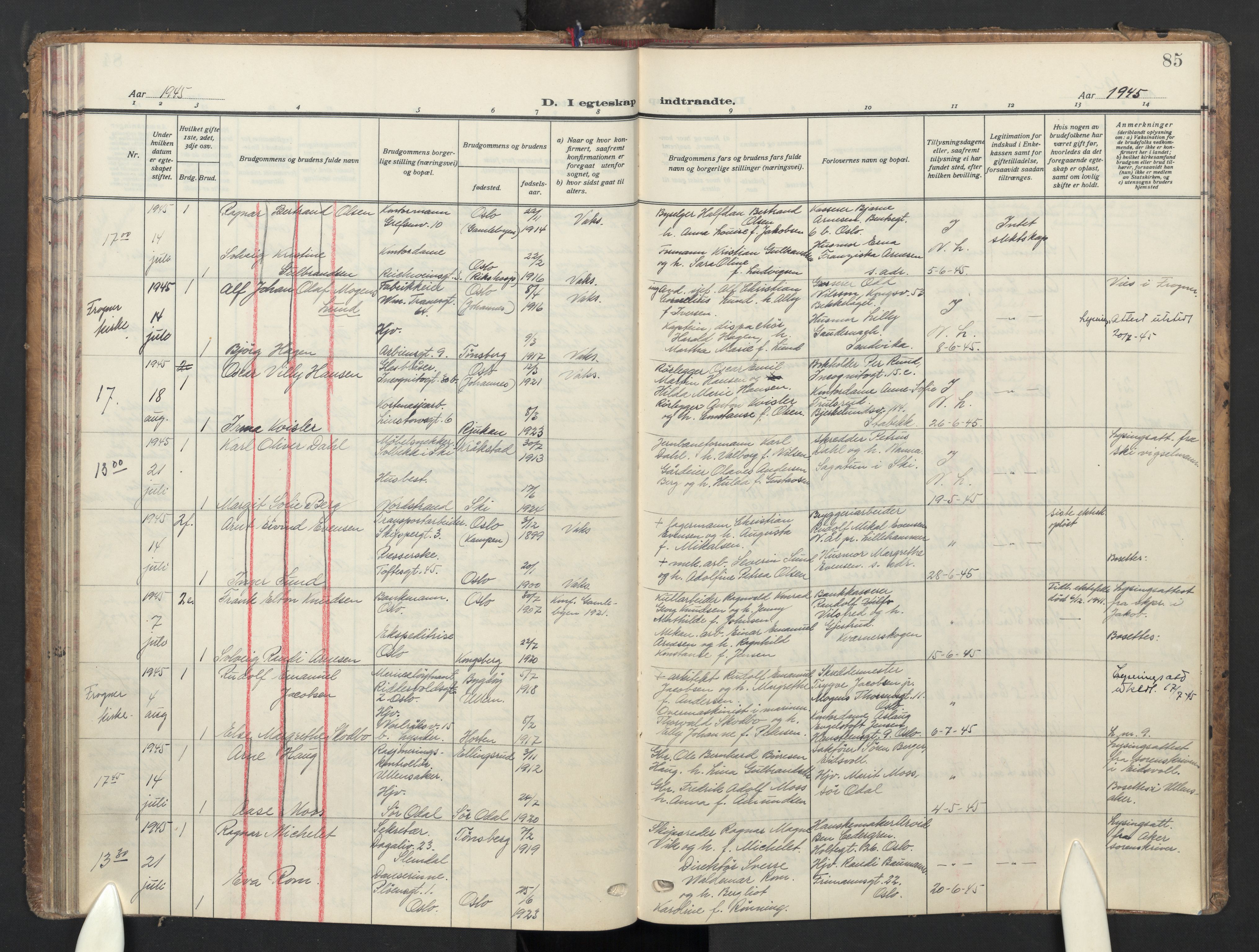 Oslo domkirke Kirkebøker, AV/SAO-A-10752/G/Ga/L0007: Parish register (copy) no. 7, 1937-1951, p. 85