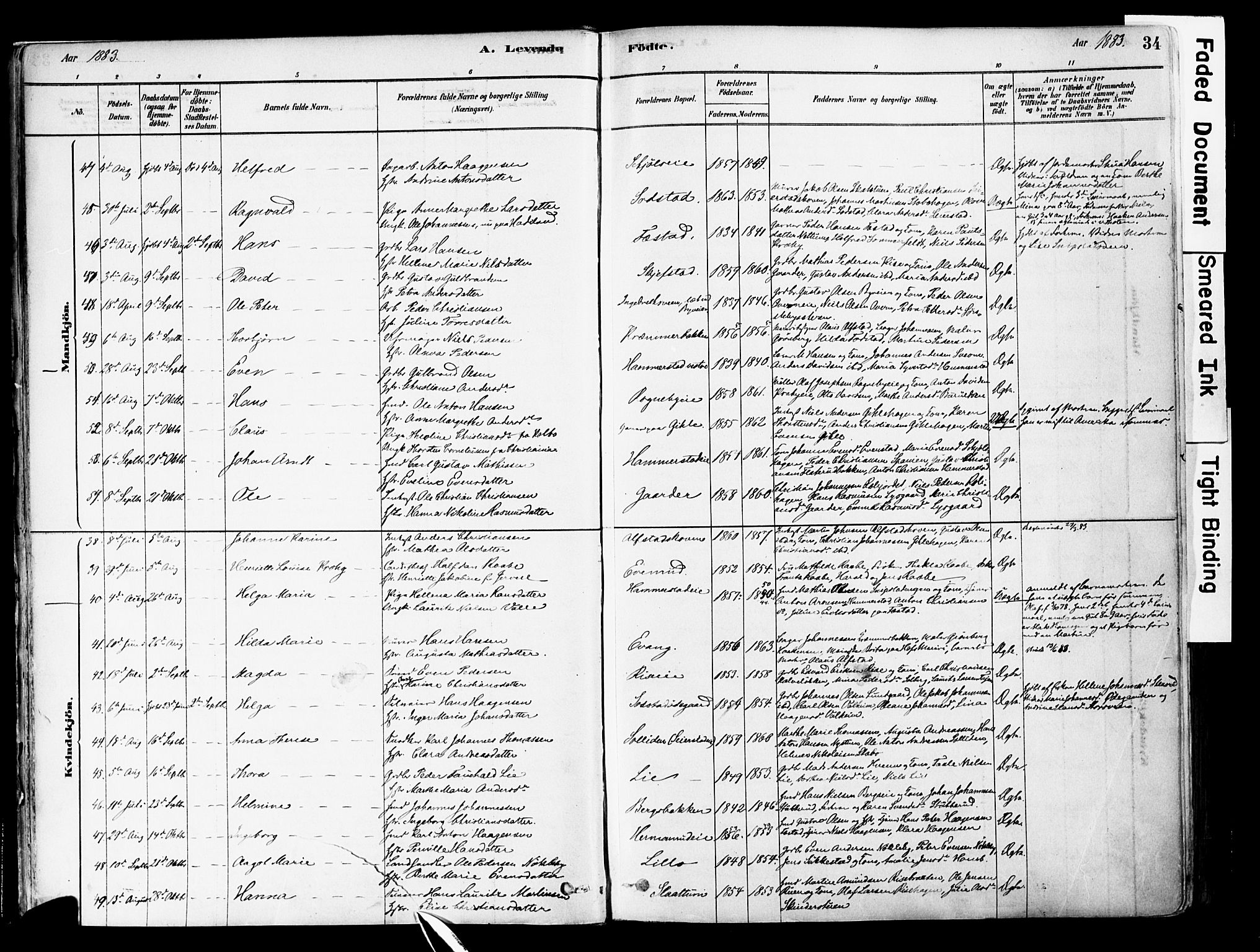 Østre Toten prestekontor, SAH/PREST-104/H/Ha/Haa/L0006: Parish register (official) no. 6 /1, 1878-1896, p. 34