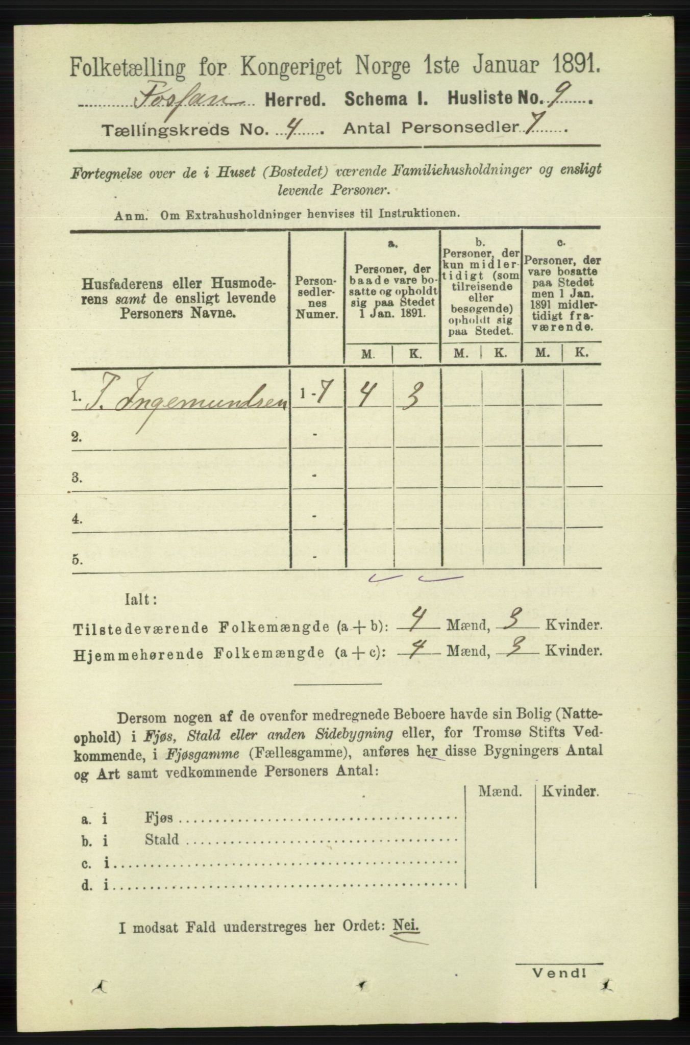 RA, 1891 census for 1129 Forsand, 1891, p. 504