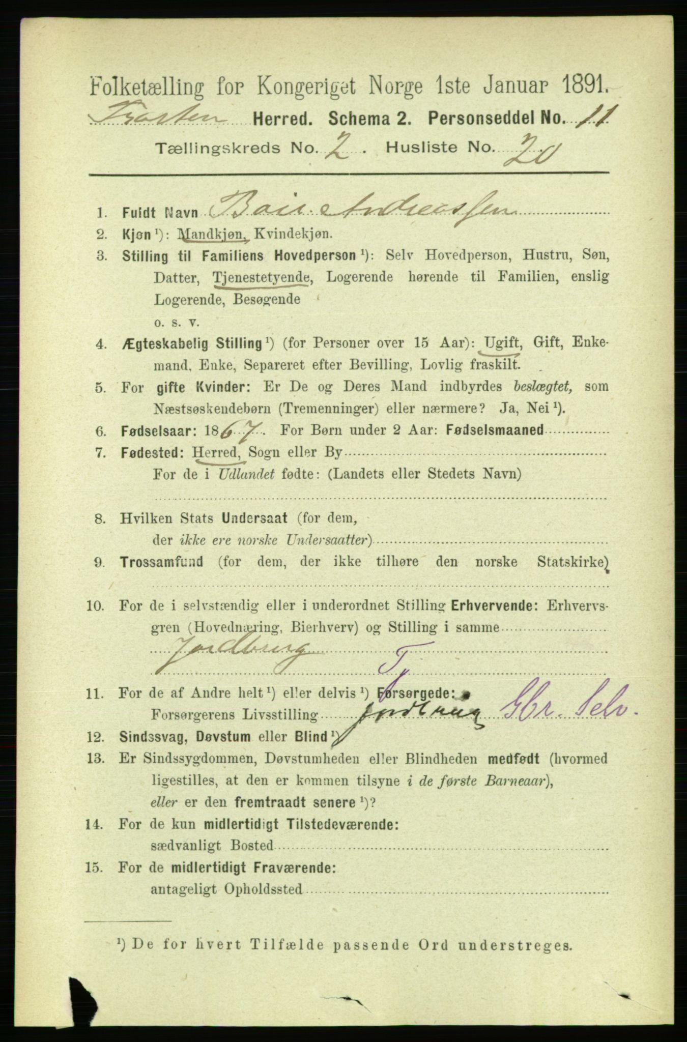 RA, 1891 census for 1717 Frosta, 1891, p. 1187