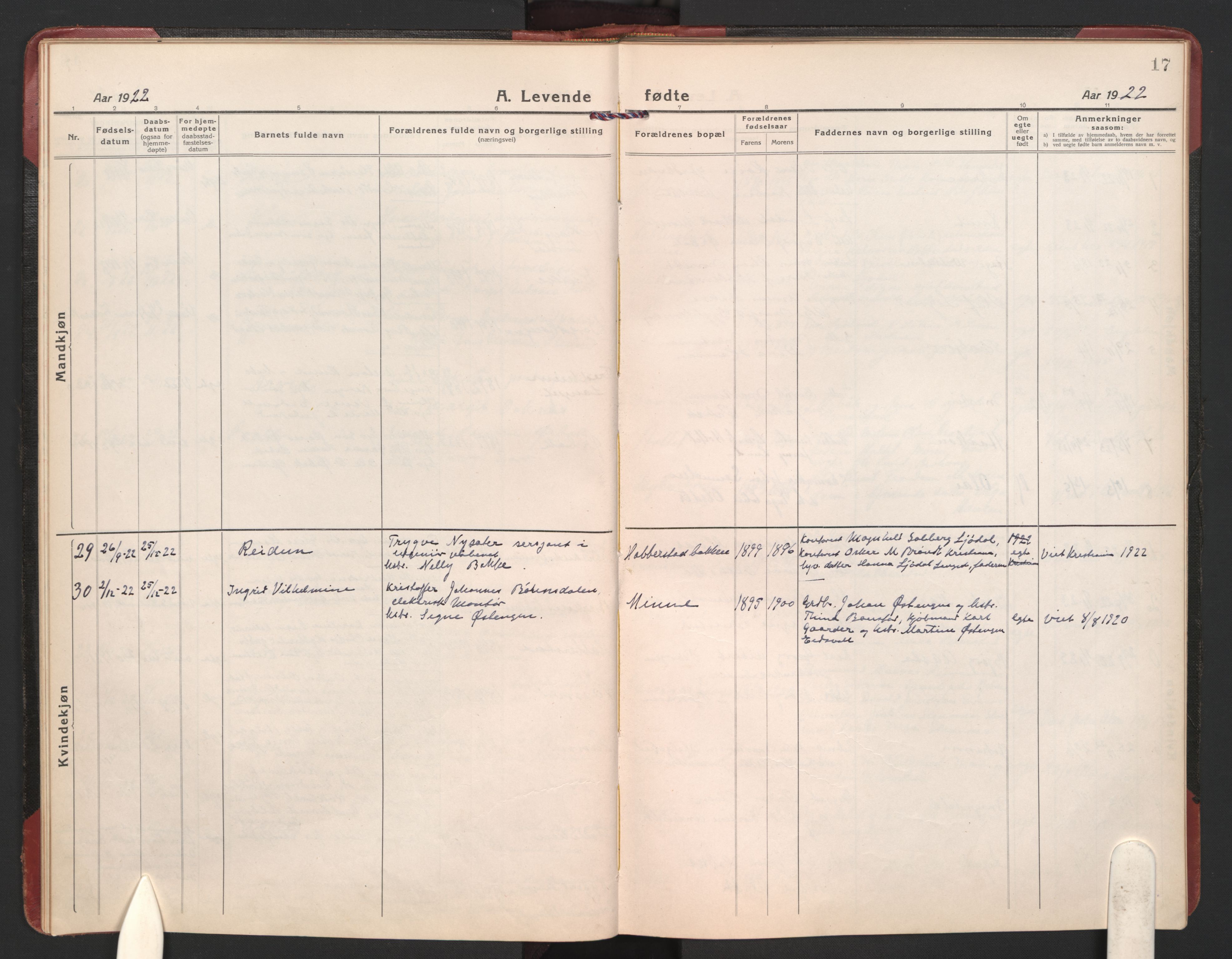 Eidsvoll prestekontor Kirkebøker, AV/SAO-A-10888/F/Fb/L0005: Parish register (official) no. II 5, 1920-1923, p. 17