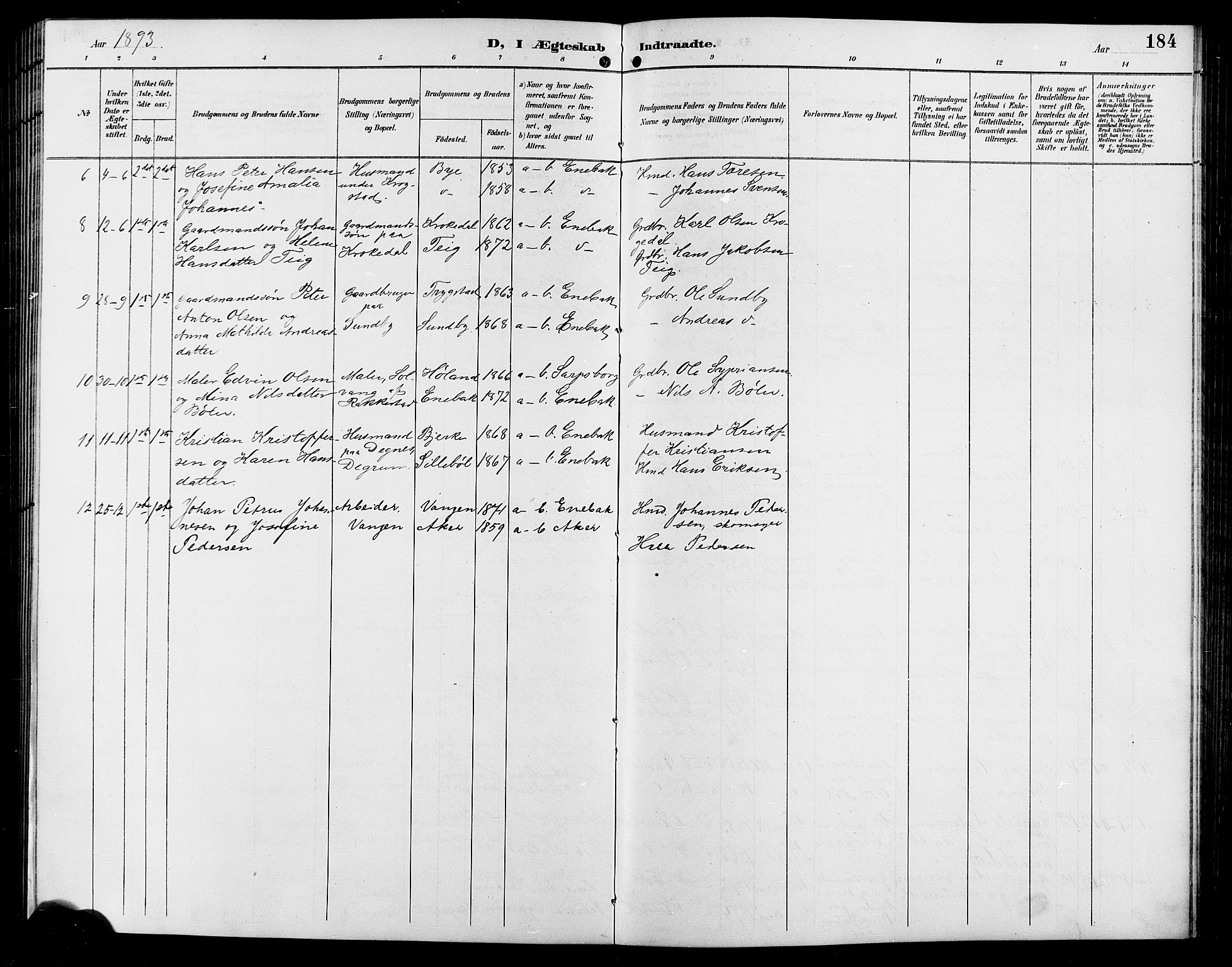 Enebakk prestekontor Kirkebøker, SAO/A-10171c/G/Ga/L0006: Parish register (copy) no. I 6, 1889-1911, p. 184